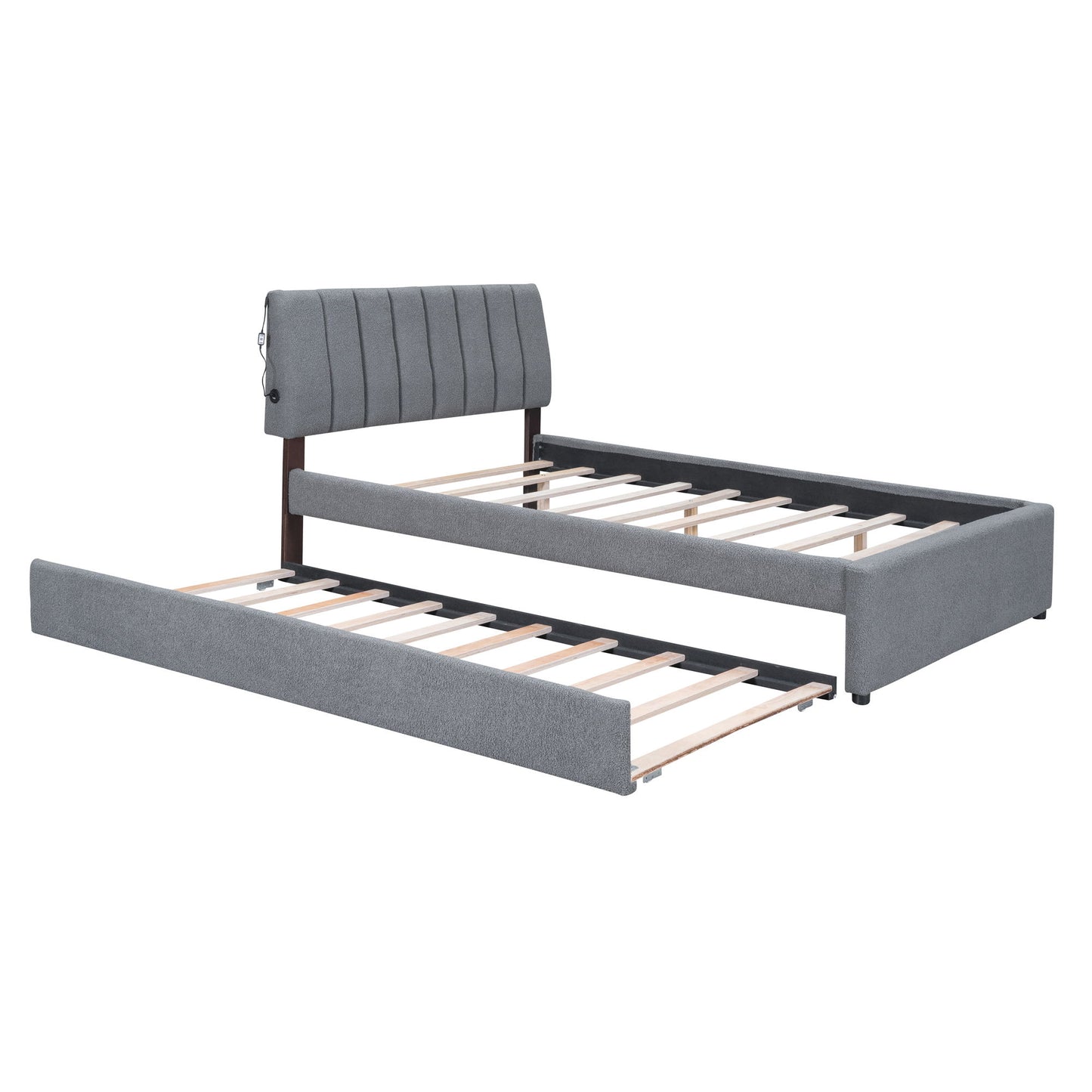 Full Size Upholstered Platform Bed With Twin Size Trundle - Gray