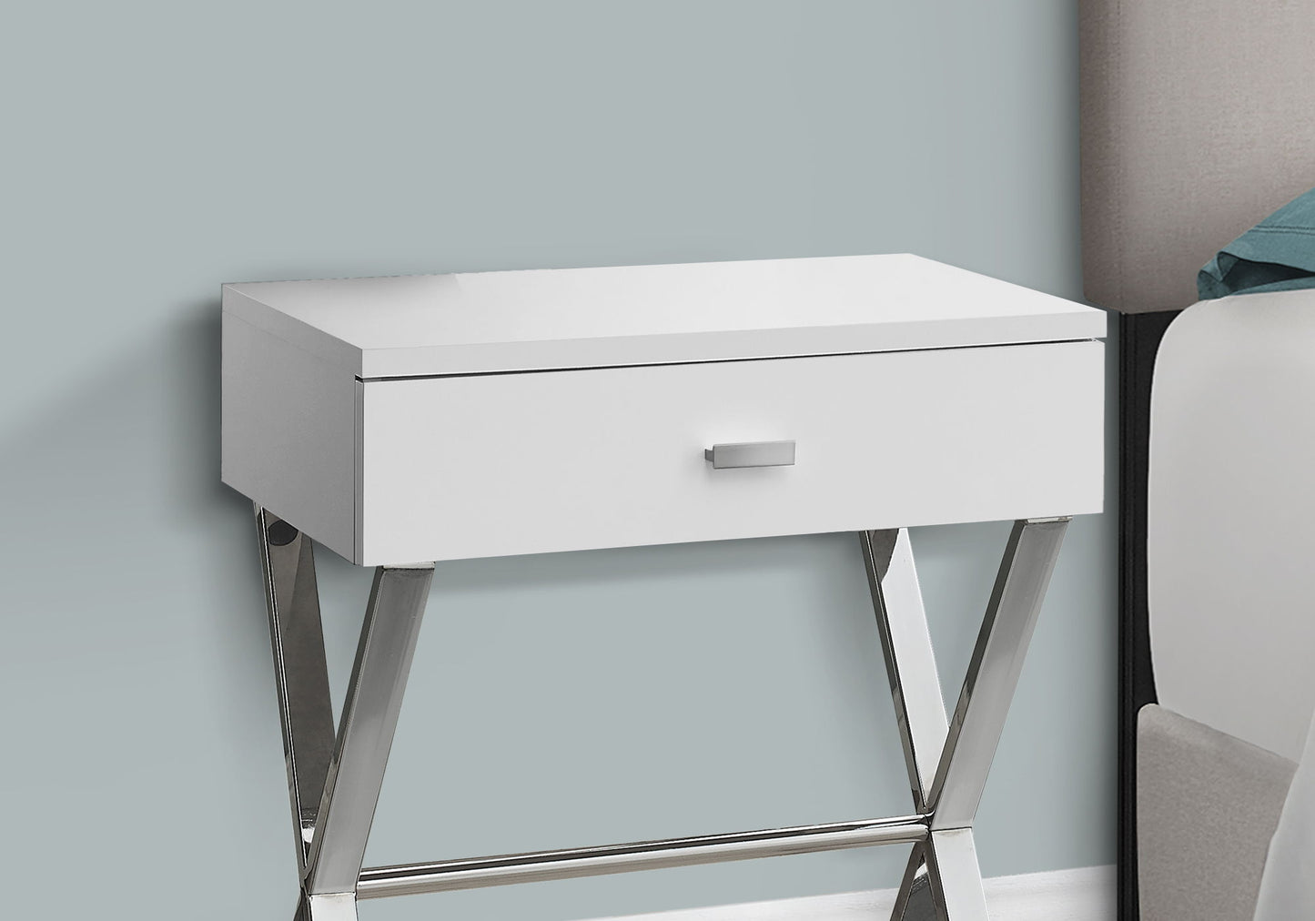Accent Side Table, Storage Drawer, Glossy Contemporary And Modern - White