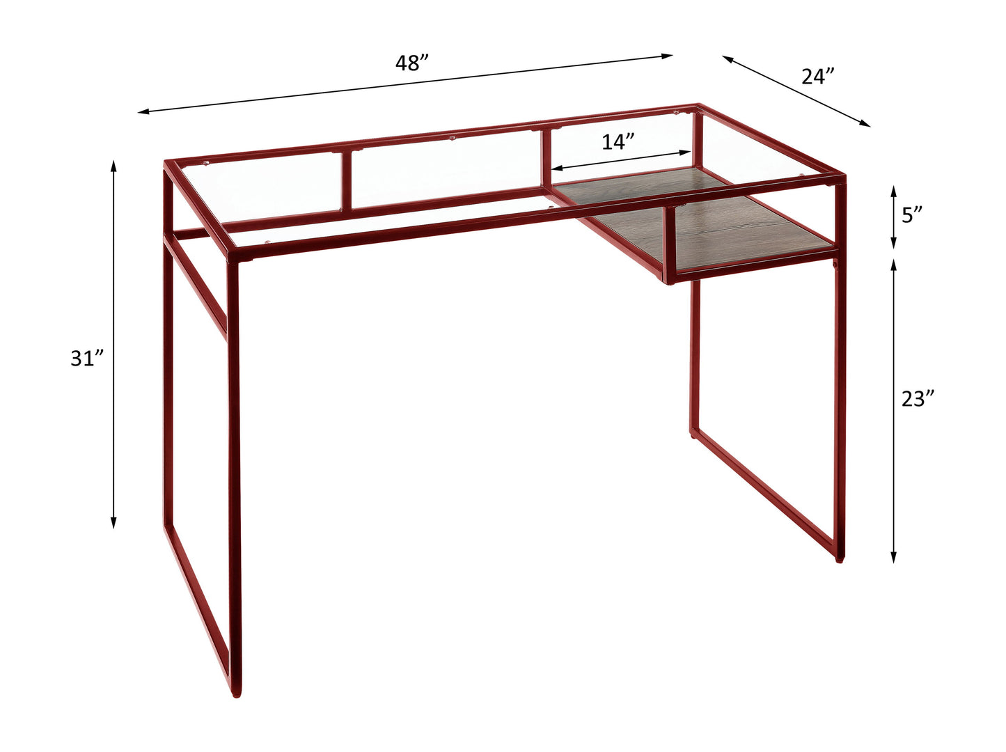 Yasin - Glass Top Writing Desk - Red