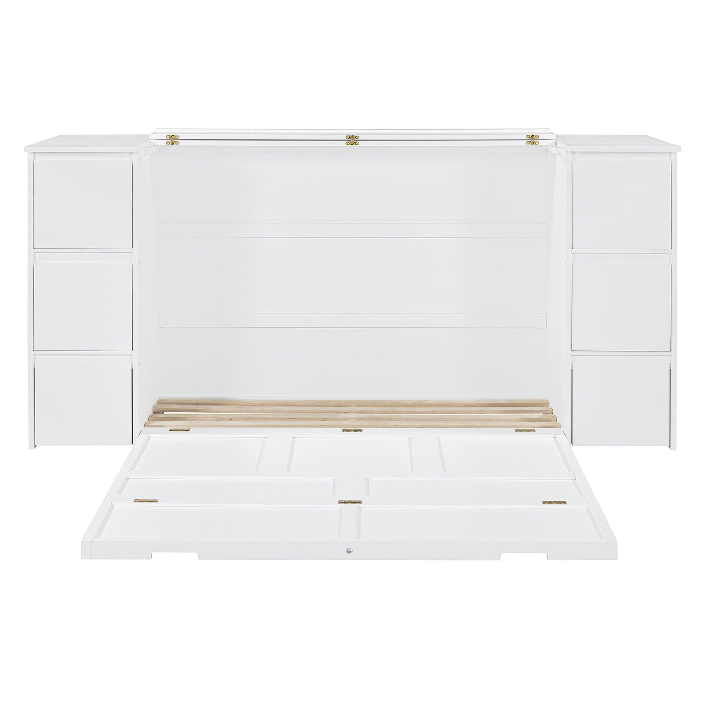Full Size Murphy Bed With Drawers, Cabinets And USB Ports - White
