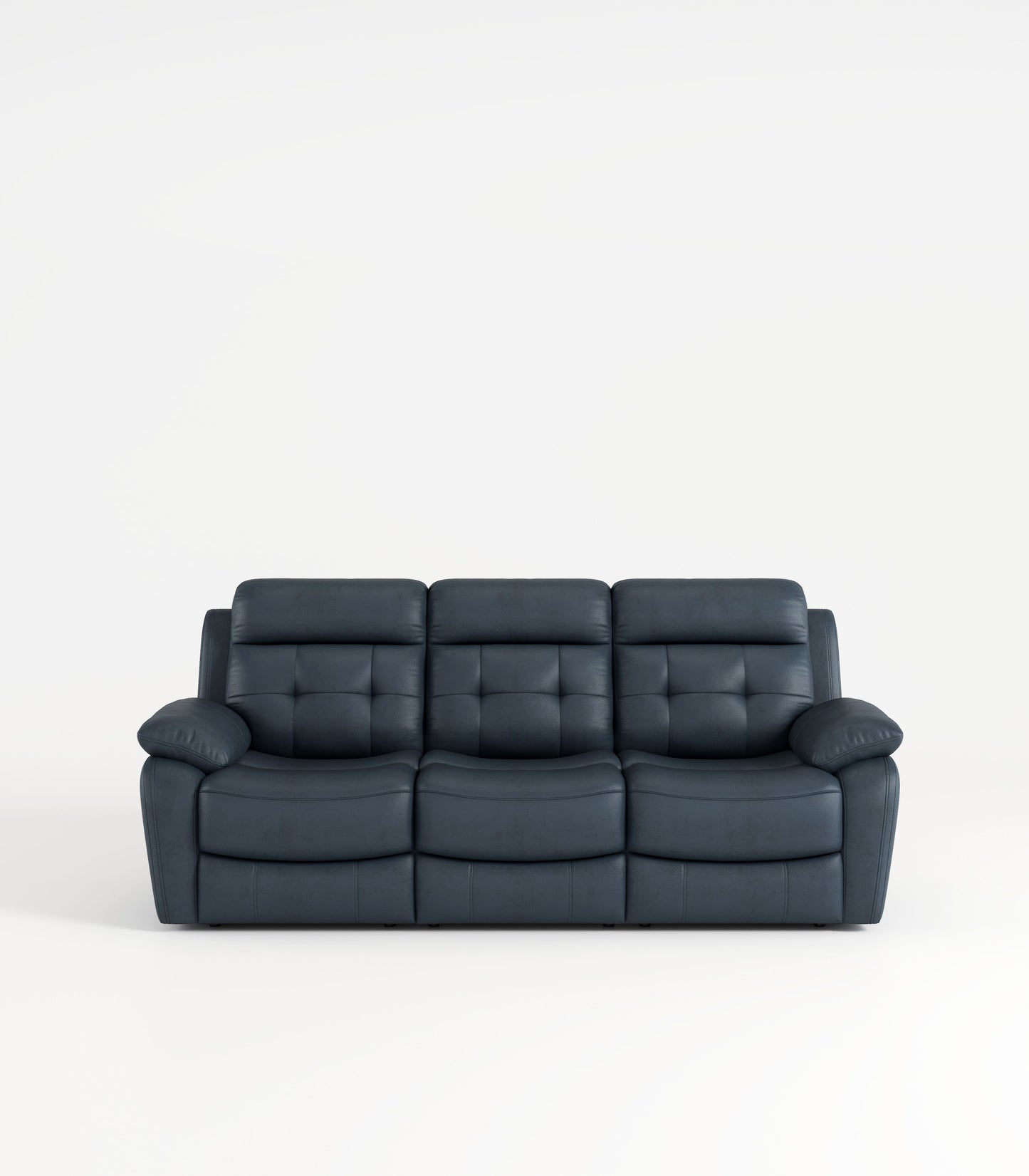 Genuine Leather Non-Power Reclining Sofa With Drop Down Table, Stainless Steel Cupholders And Magazine Bag - Blue