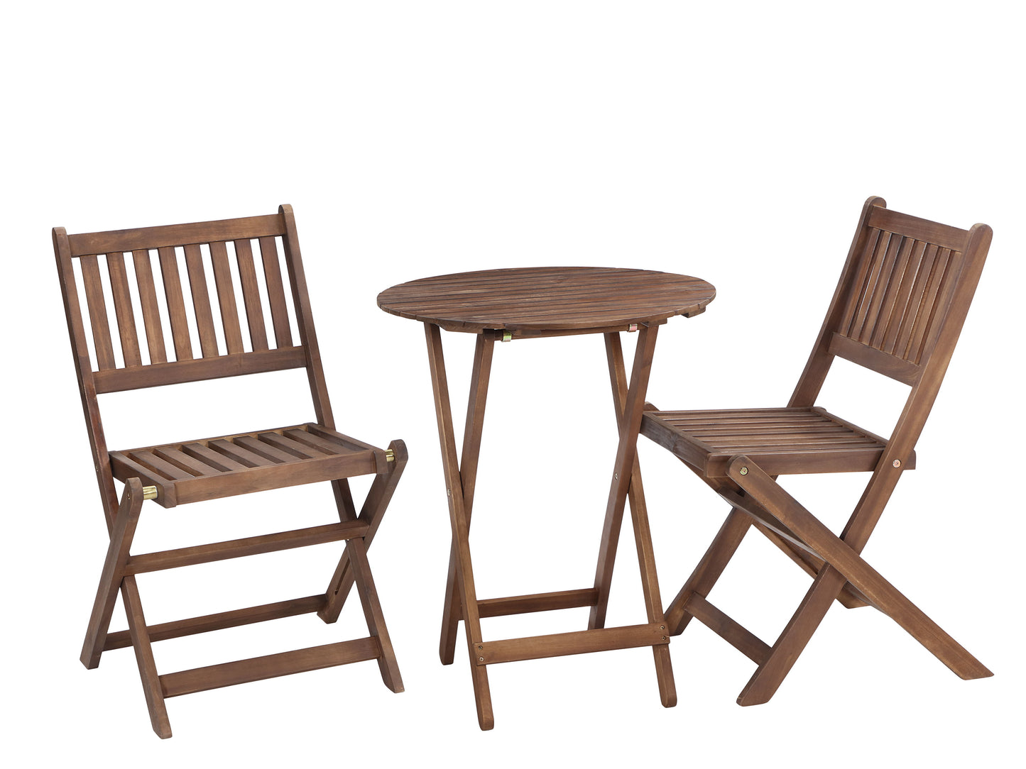 3 Piece Acacia Bistro Set, Folding Patio Furniture For Garden Backyard Balcony Porch With 1 Coffee Table And 2 Foldable Chairs - Natural Stained