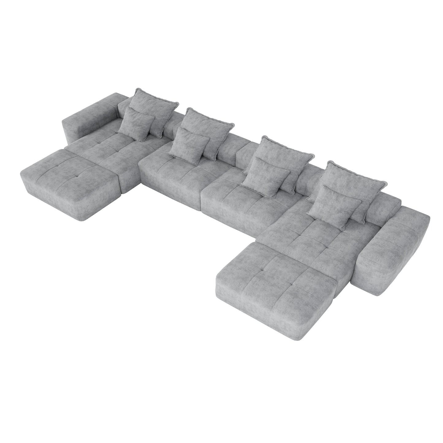 Modern Oversized Modular Sectional Sofa, Sparkling Chenille Fabric Soft Cushion Sofa With 8 Pillows, 8 Pieces Diy Combination Tufted Sofa, No Assembly Required - Gray