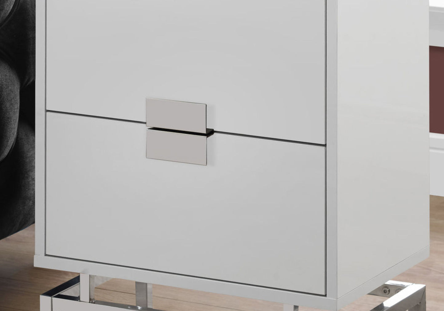 Accent Side Table, 2 Storage Drawer, Glossy Contemporary And Modern - White