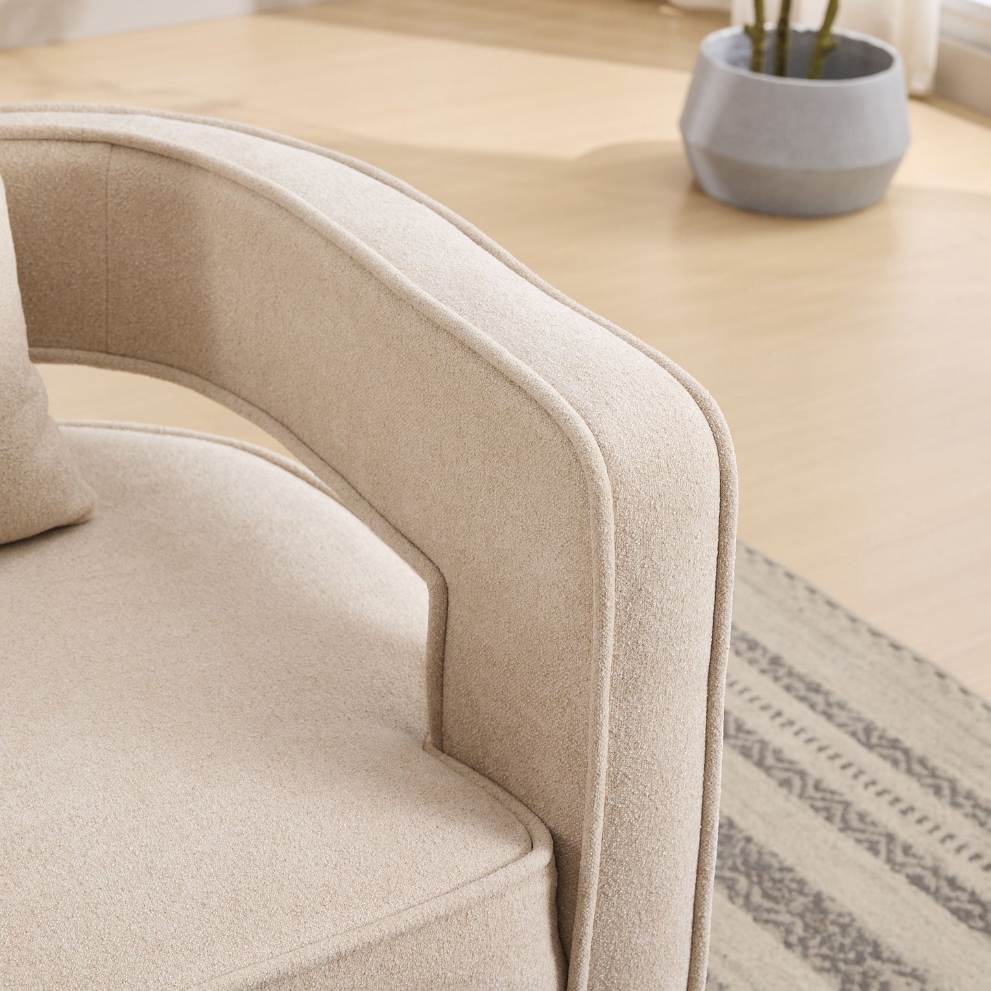 Swivel Accent Open Back Chair Modern Comfy Sofa Chair With Weathered Base For Living Room, Club Chair Leisure Arm Chair For Lounge - Beige