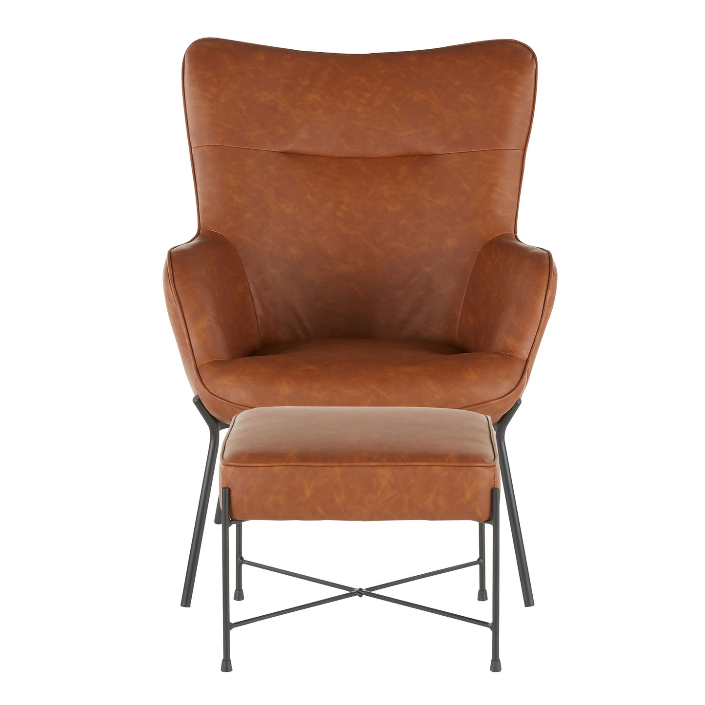 Izzy - Industrial Lounge Chair / Ottoman Set - Black / Camel