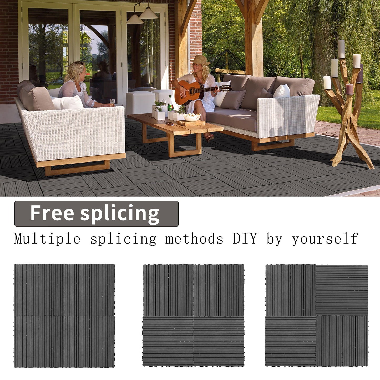 Wood Plastic Composite Deck Tiles (Set of 20), Sustainable Composite Decking Resist Rust, Water, Weather, Easy To Diy & Maintain, Ideal For Patios, Balconies, Rooftops - Light Gray