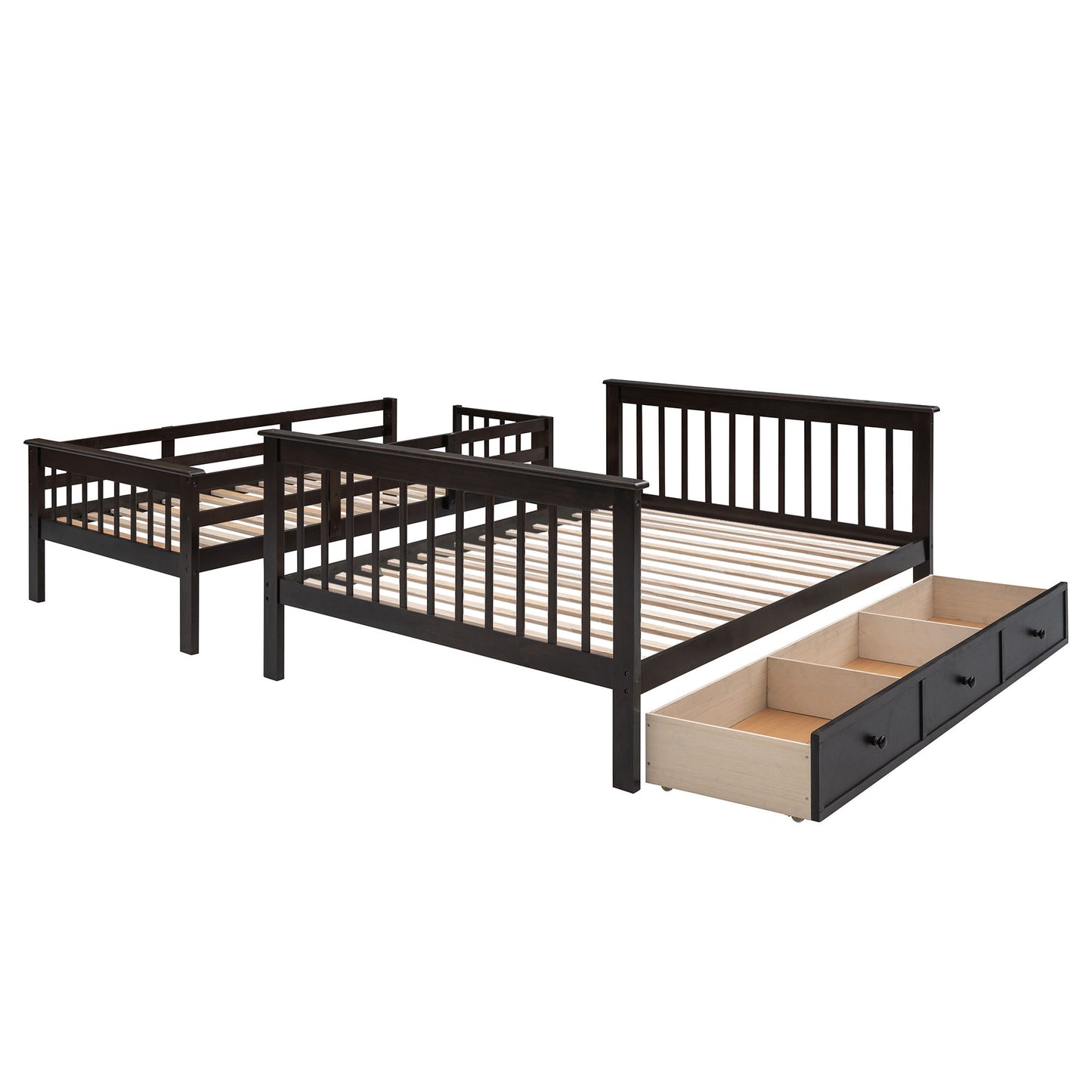 Twin Over Full Stairway Bunk Bed With Drawer, Storage And Guard Rail For Bedroom - Espresso