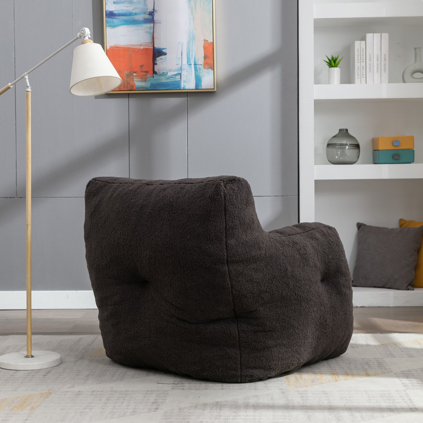 Soft Teddy Fabric Tufted Foam Bean Bag Chair With Teddy Fabric - Dark Gray