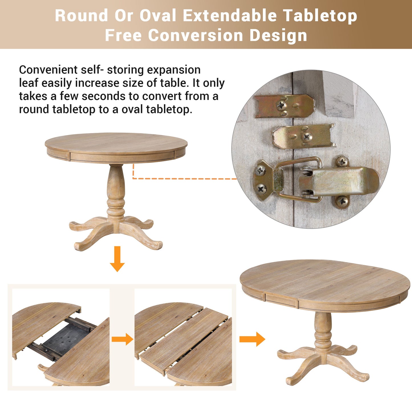 Modern Dining Table Set For 4, Round Table And 4 Kitchen Room Chairs, 5 Piece Kitchen Table Set For Dining Room, Dinette, Breakfast Nook - Natural Wood Wash