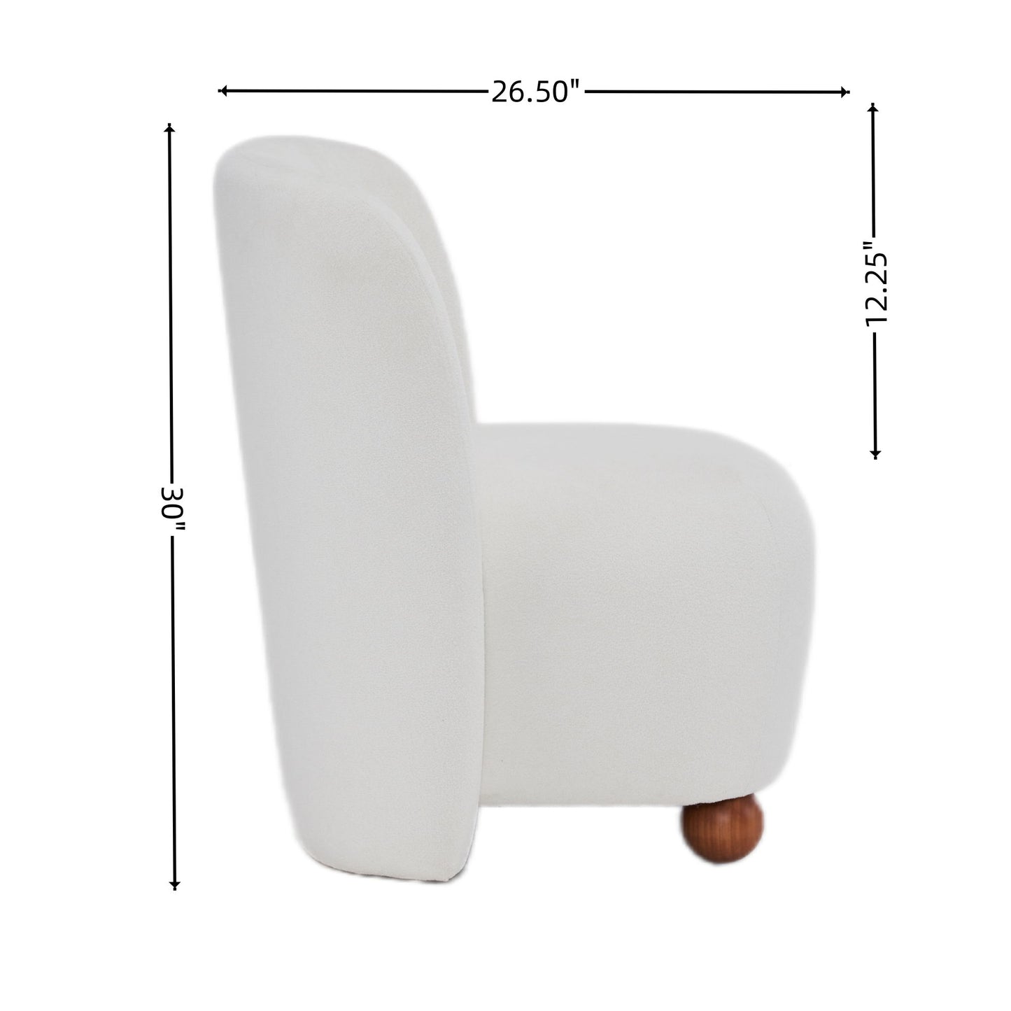 Modern Low Back Accent Chair, Upholstered Armless Living Room Chairs, Round Pine Wood Feet, For Small Living Spaces, Living Room - White