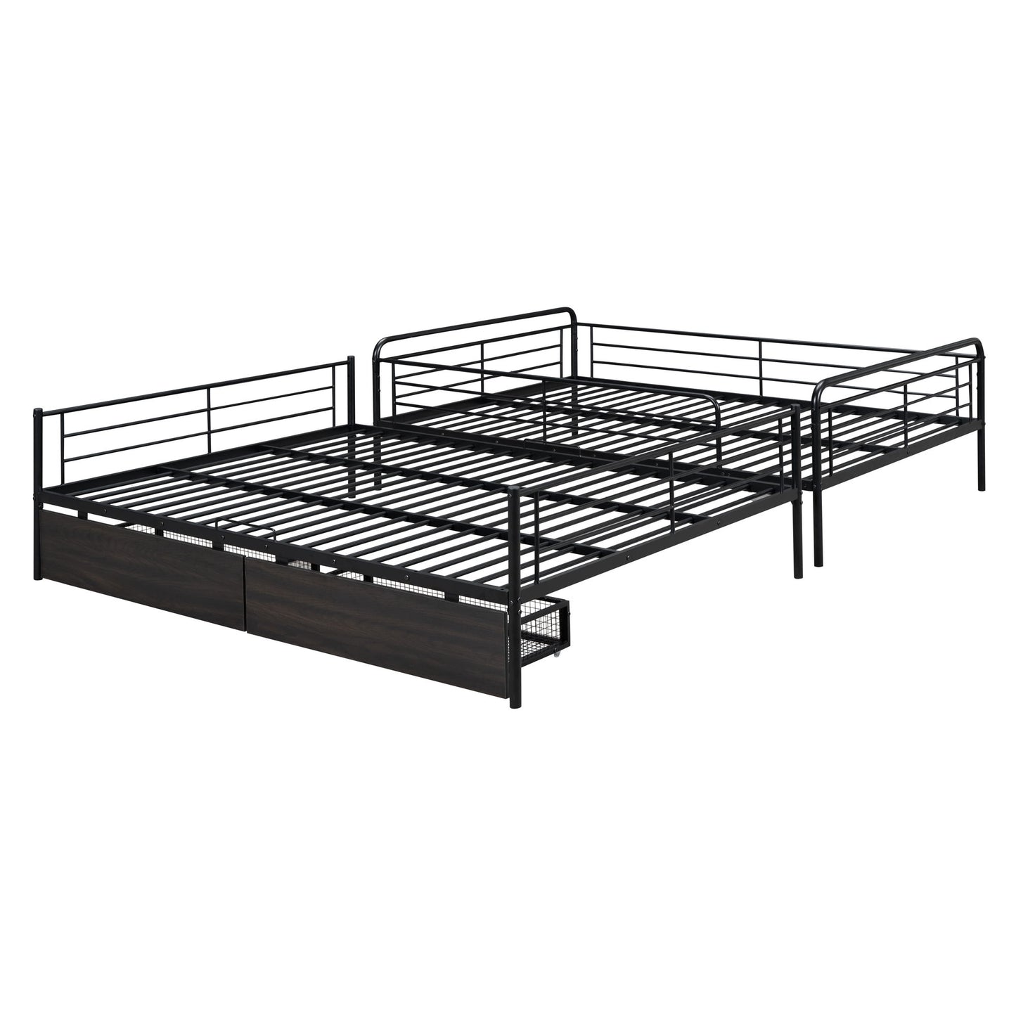 Full Long Over Queen Bunk Bed With 2 Drawers - Black