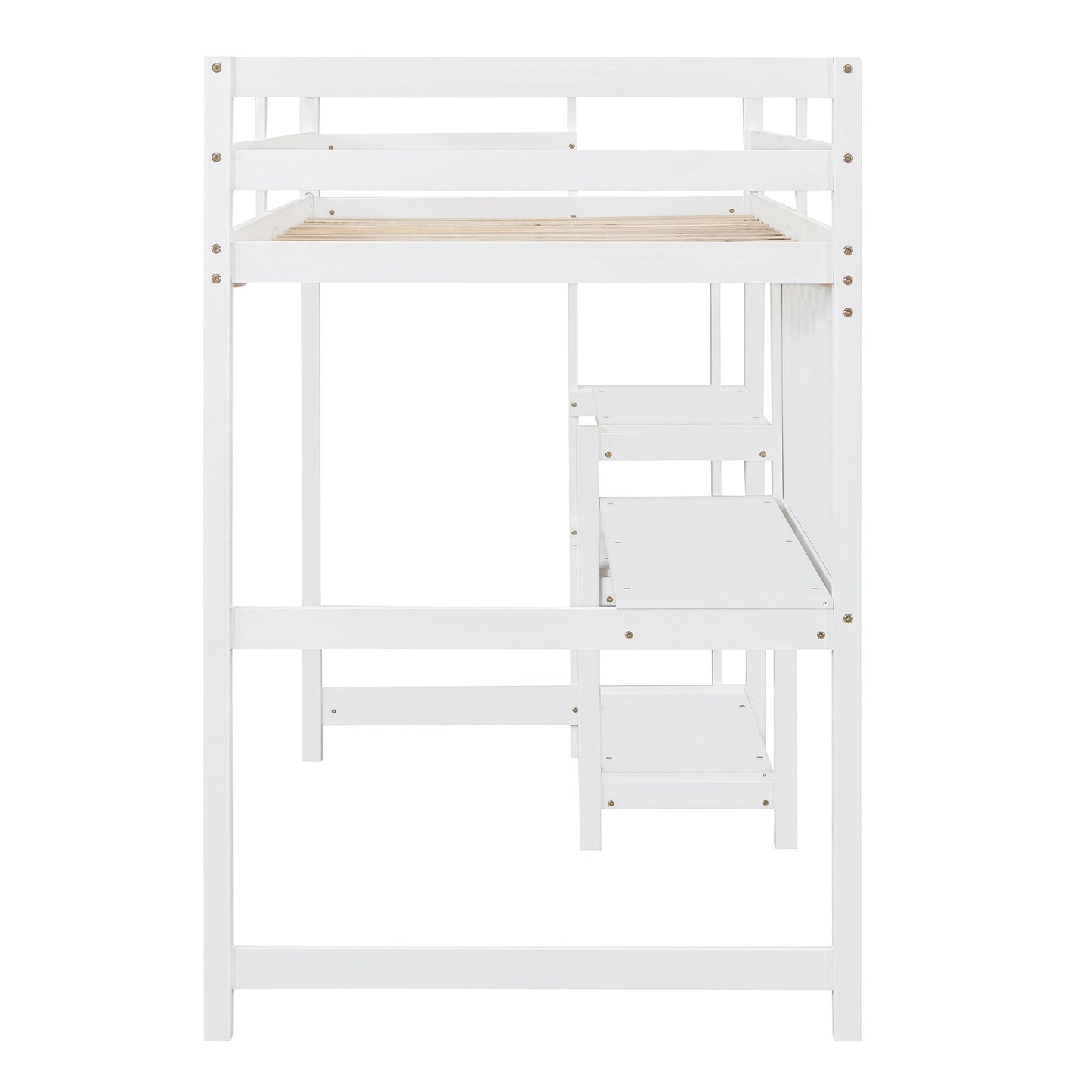 Twin Size Loft Bed With Shelves, Desk And Writing Board - White