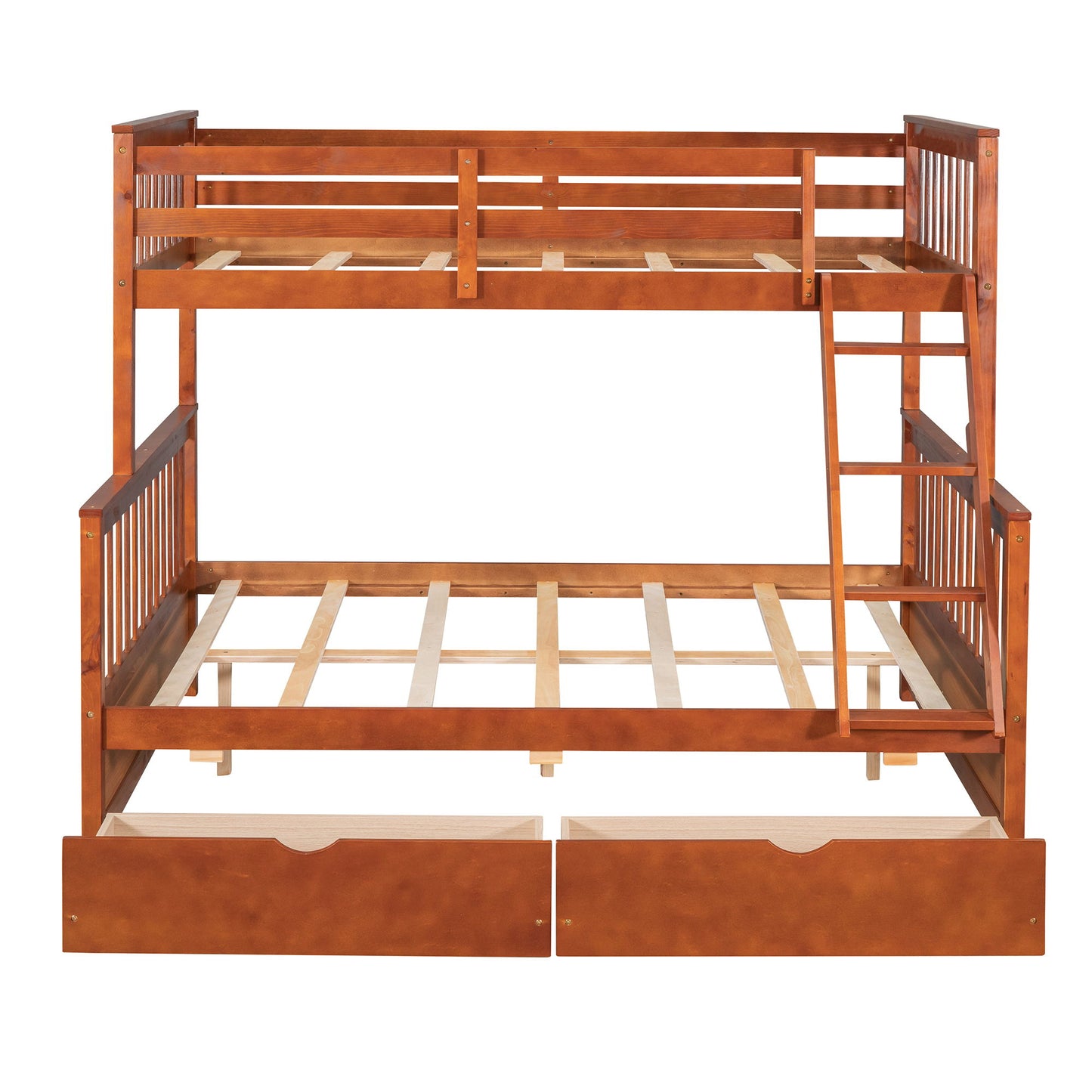 Twin Over Full Bunk Bed With Ladders And Two Storage Drawers - Walnut
