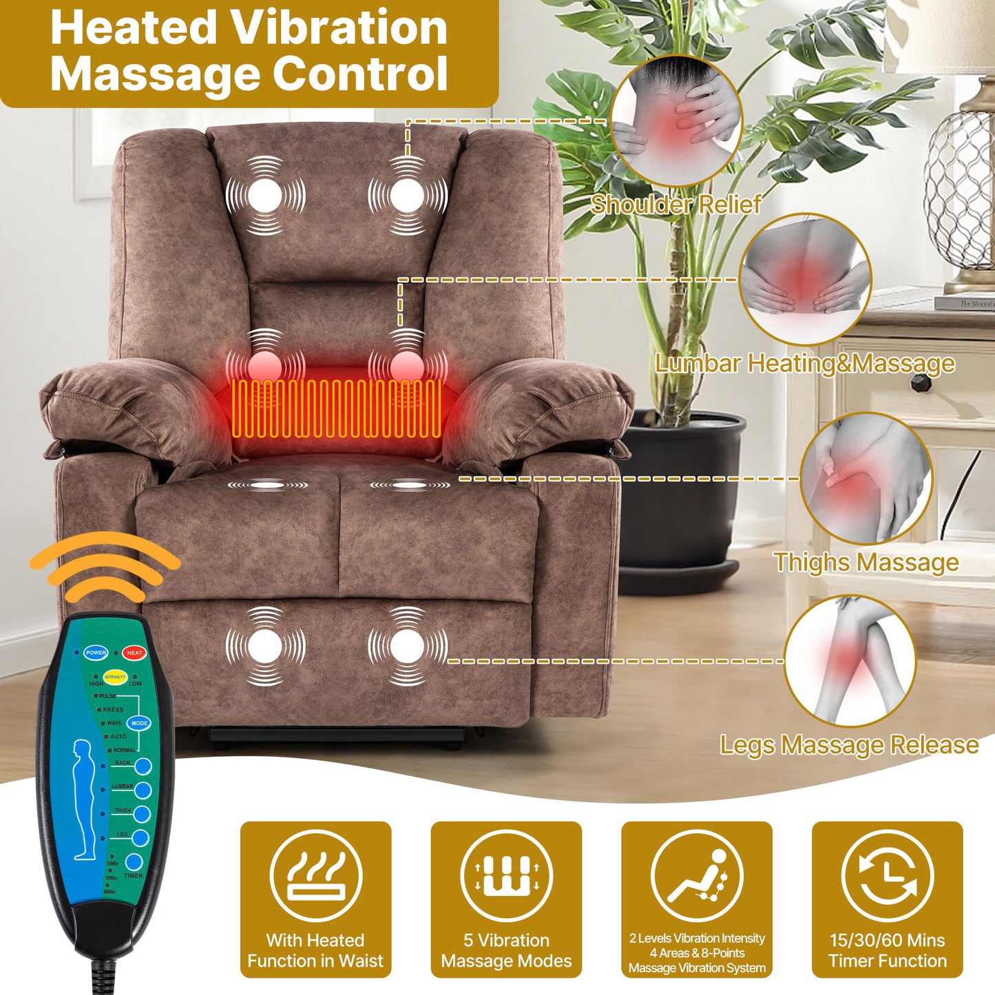 Power Lift Recliner Chair Sofa With Massage - Brown