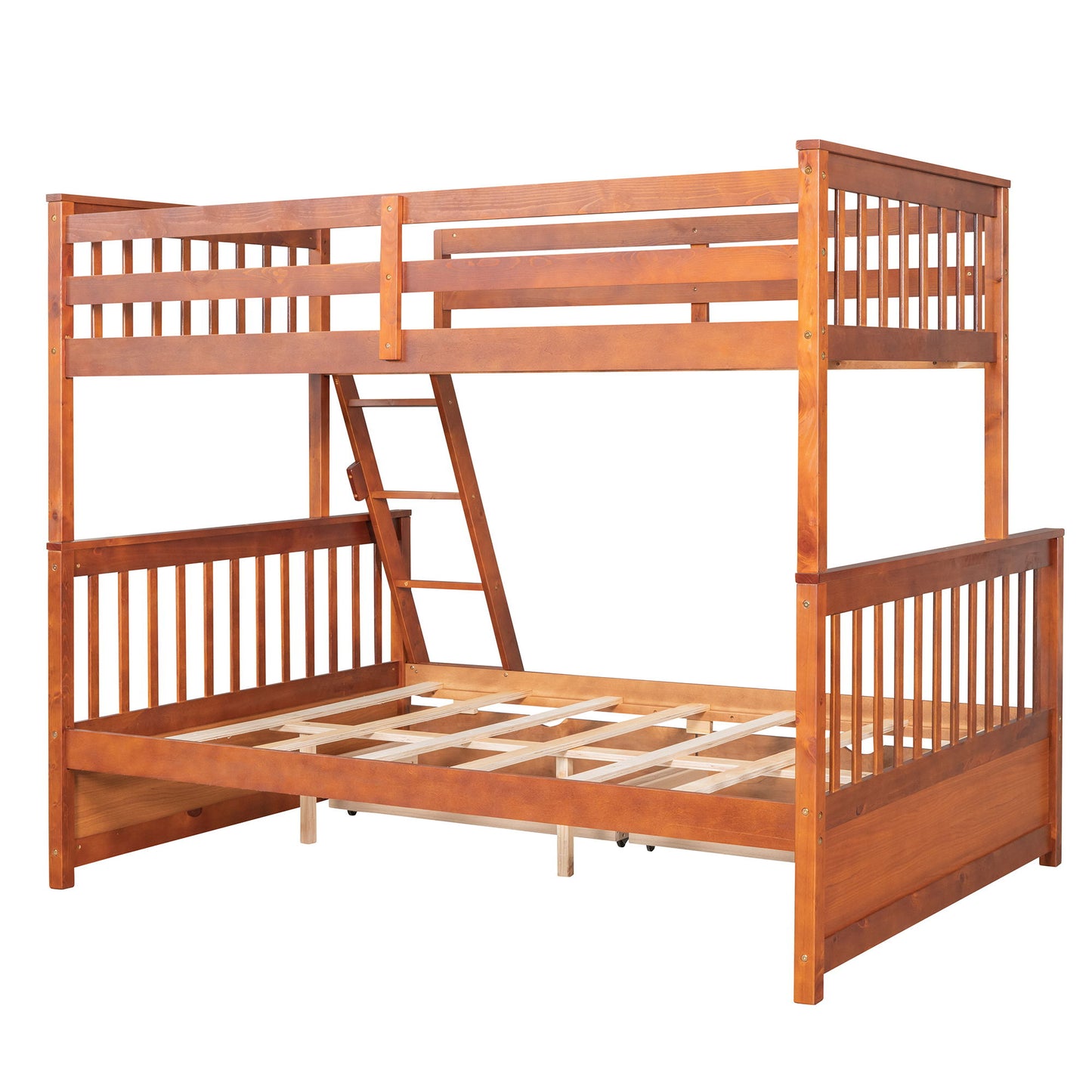 Twin Over Full Bunk Bed With Ladders And Two Storage Drawers - Walnut