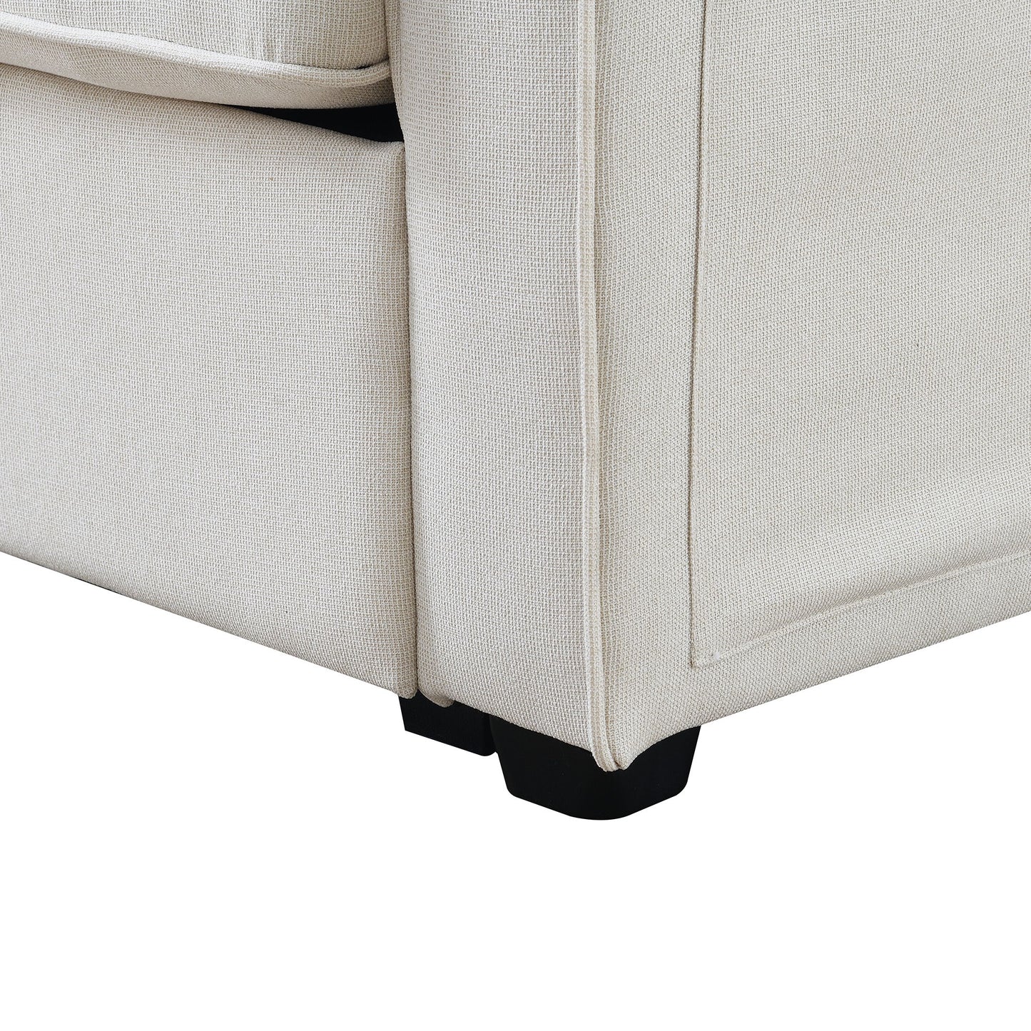 Upholstered Sofa With Console, 2 Cupholders And 2 USB Ports Wired Or Wirelessly Charged, Modern Linen Fabric Couches With 4 Pillows (4 Seat) - Beige