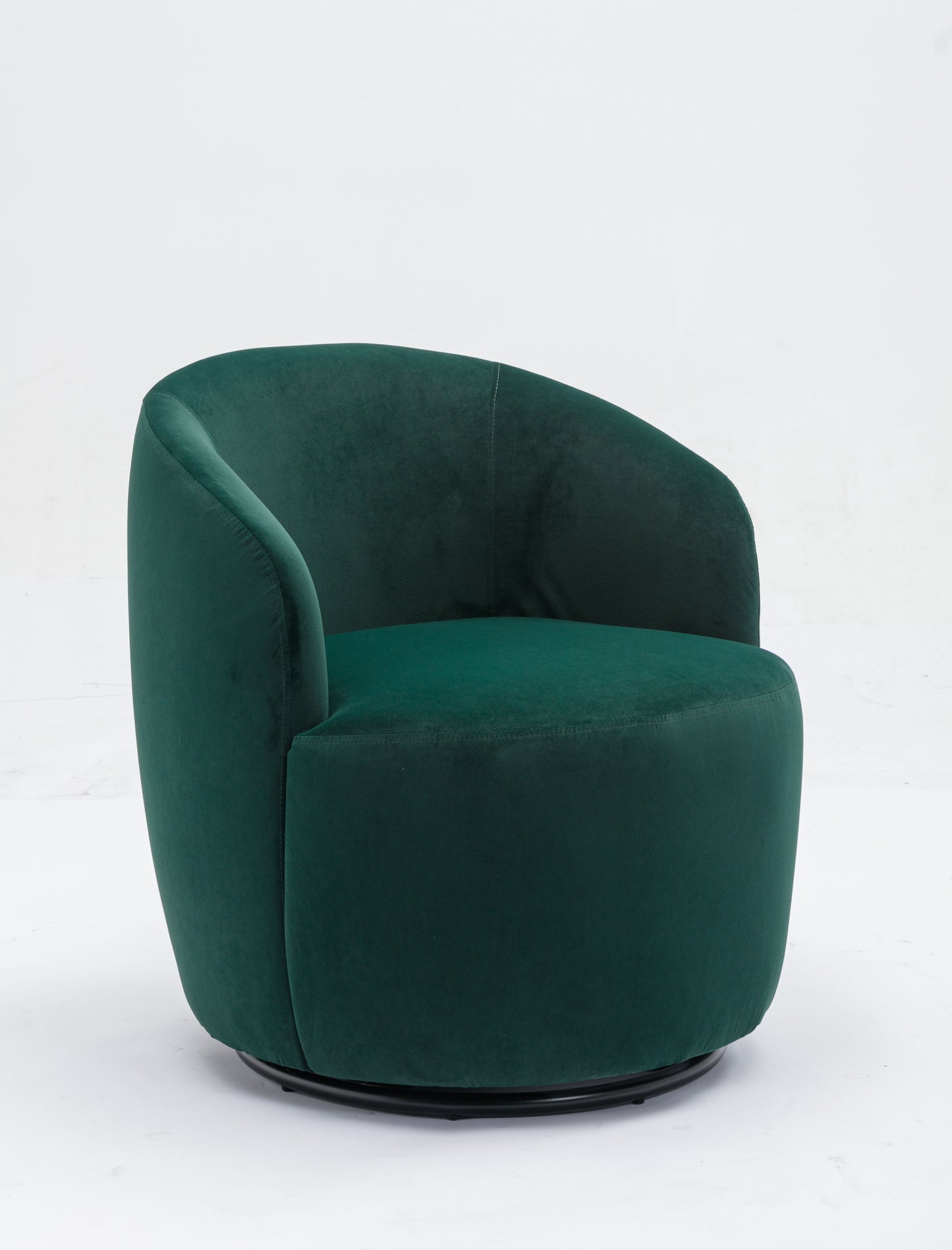 Velvet Fabric Swivel Accent Armchair Barrel Chair With Black Powder Coating Metal Ring - Green