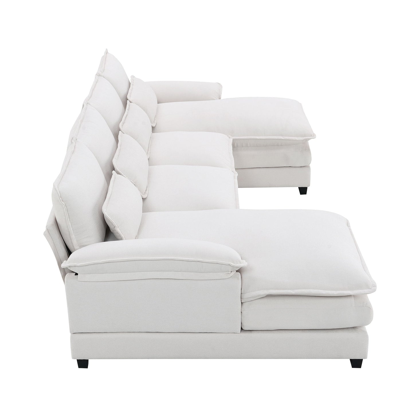 Modern U-Shaped Sectional Sofa With Waist Pillows, 6 Seat Upholstered Symmetrical Sofa Furniture, Sleeper Sofa Couch With Chaise Lounge - White