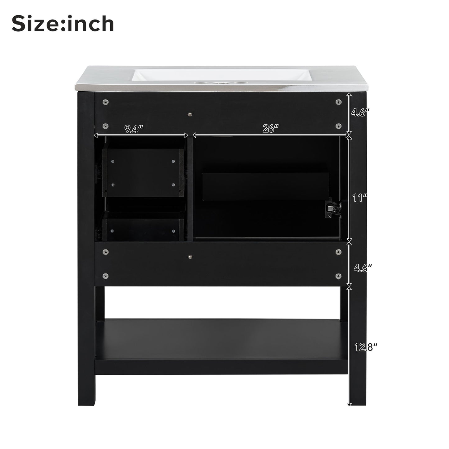 Transitional Style Bathroom Vanity Cabinet Combo With Ceramic Sink, Soft Close Door - Black