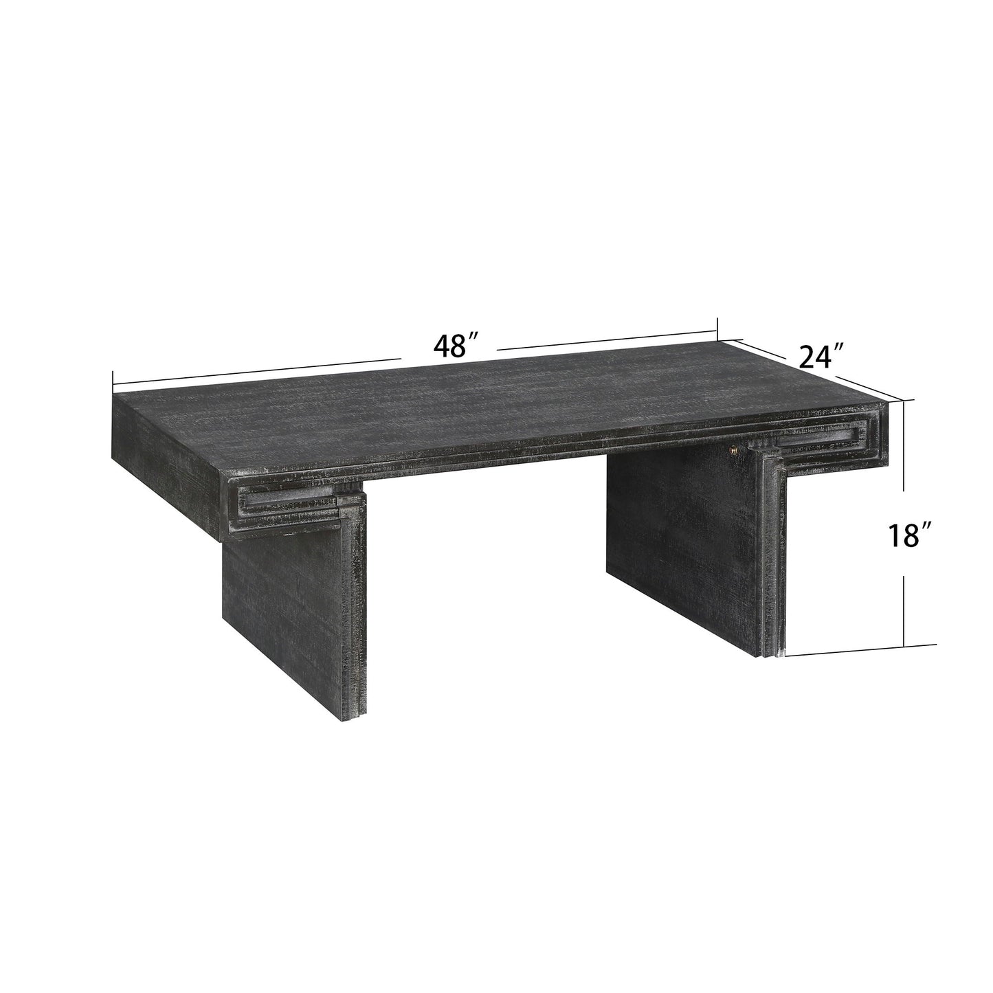 American Vintage Industrial Coffee Table, Premium Reclaimed Wood Texture, Double Tier Structure - Antique Black