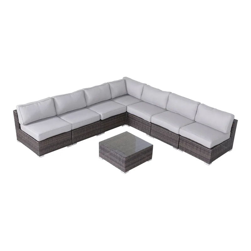 6 Person Seating Set With Cushions - Brown / Gray