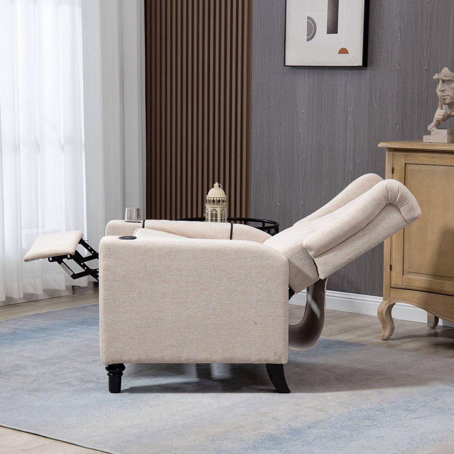 Arm Pushing Recliner Chair, Modern Button Tufted Wingback Push Back Recliner Chair, Living Room Chair Fabric Pushback Manual Single Reclining Sofa Home Theater Seating For Bedroom - Khaki / Yellow