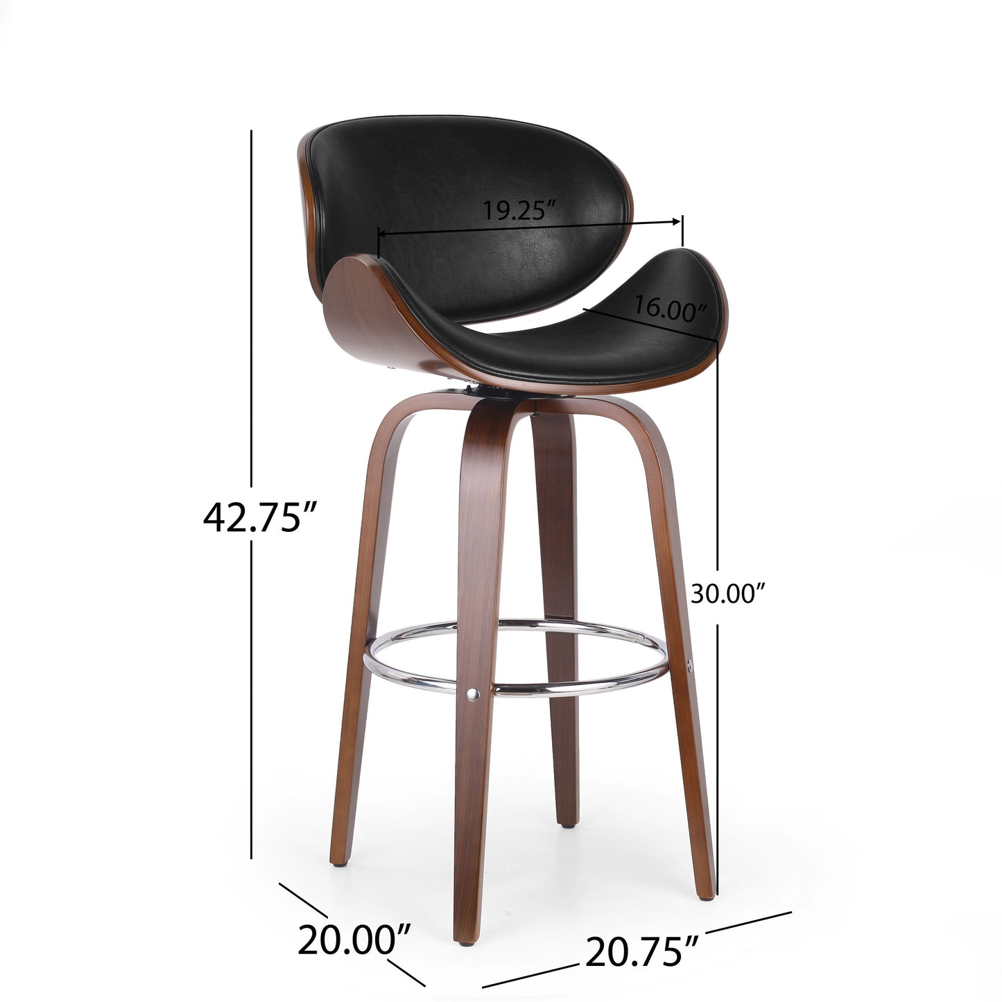 Lumos - Mid Century Modern Upholstered Swivel Barstool - Walnut / Black