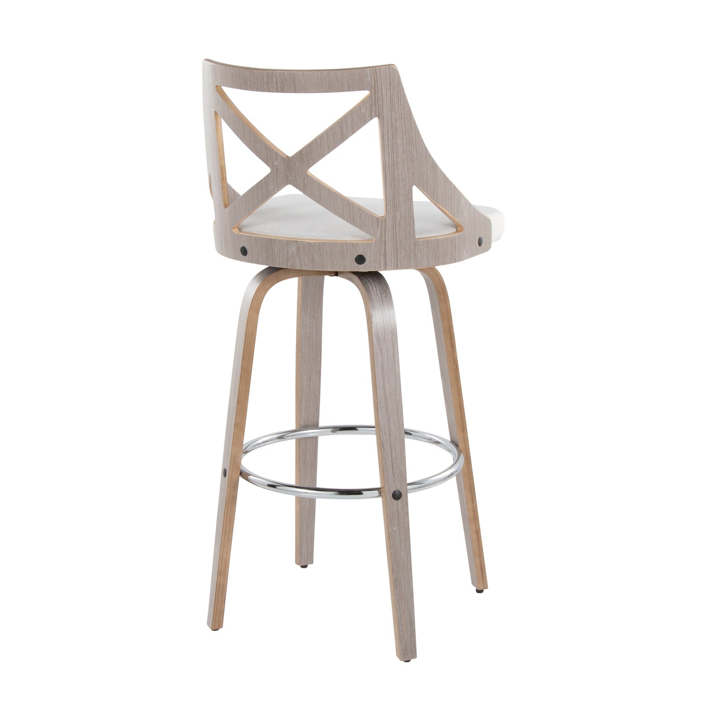 Charlotte - Farmhouse Fixed Height Barstool With Swivel With Round Footrest (Set of 2) - Light Gray / Cream