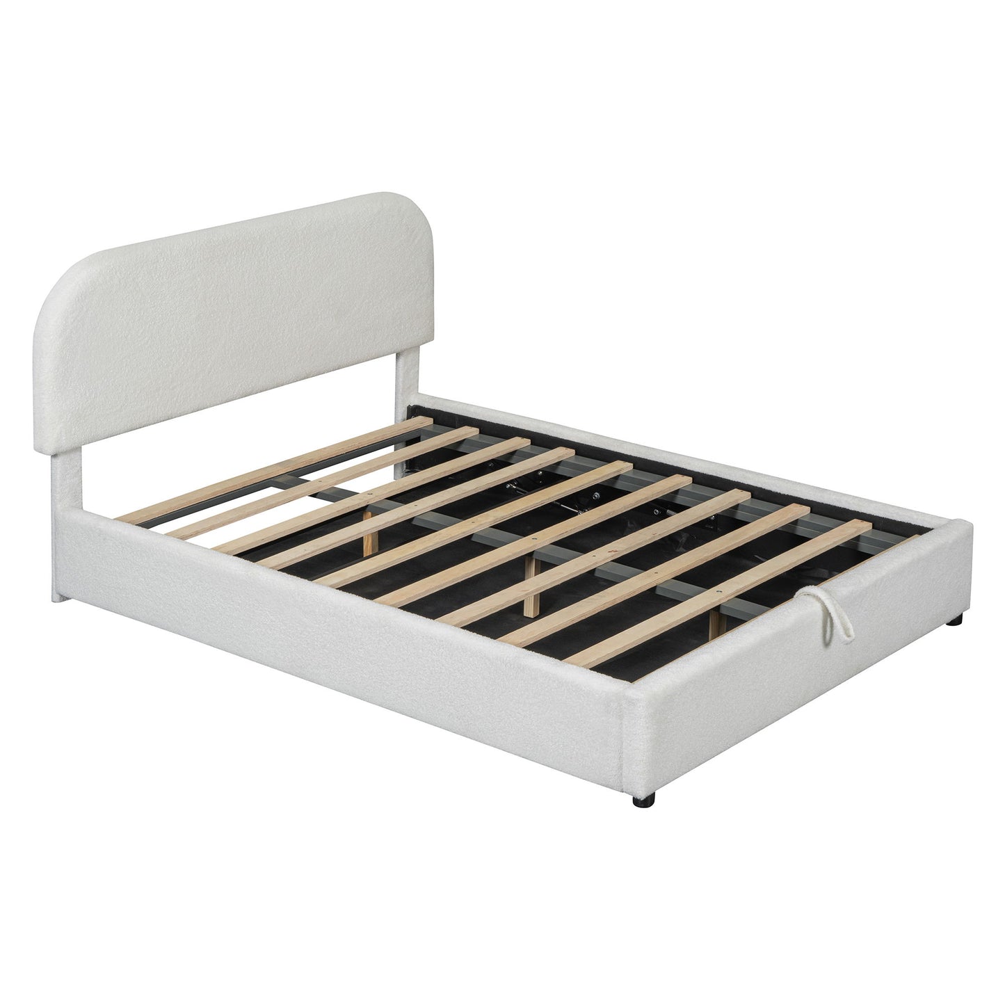 Full Size Upholstered Platform Bed With Hydraulic Storage System - White
