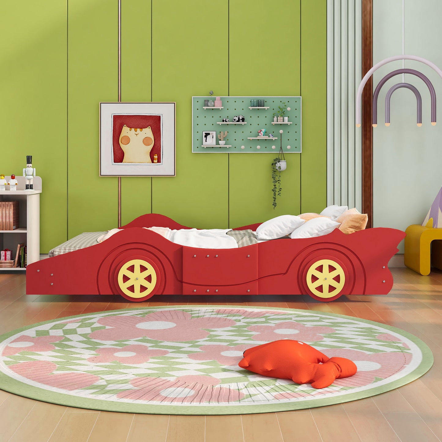 Full Size Race Car Shaped Platform Bed & Wheels - Red