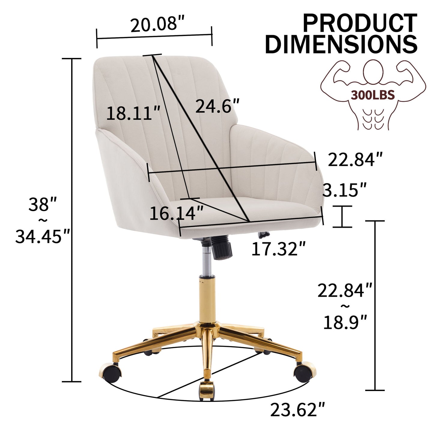 Ergonomic Swivel Office Chair, Adjustable And Comfortable - Beige