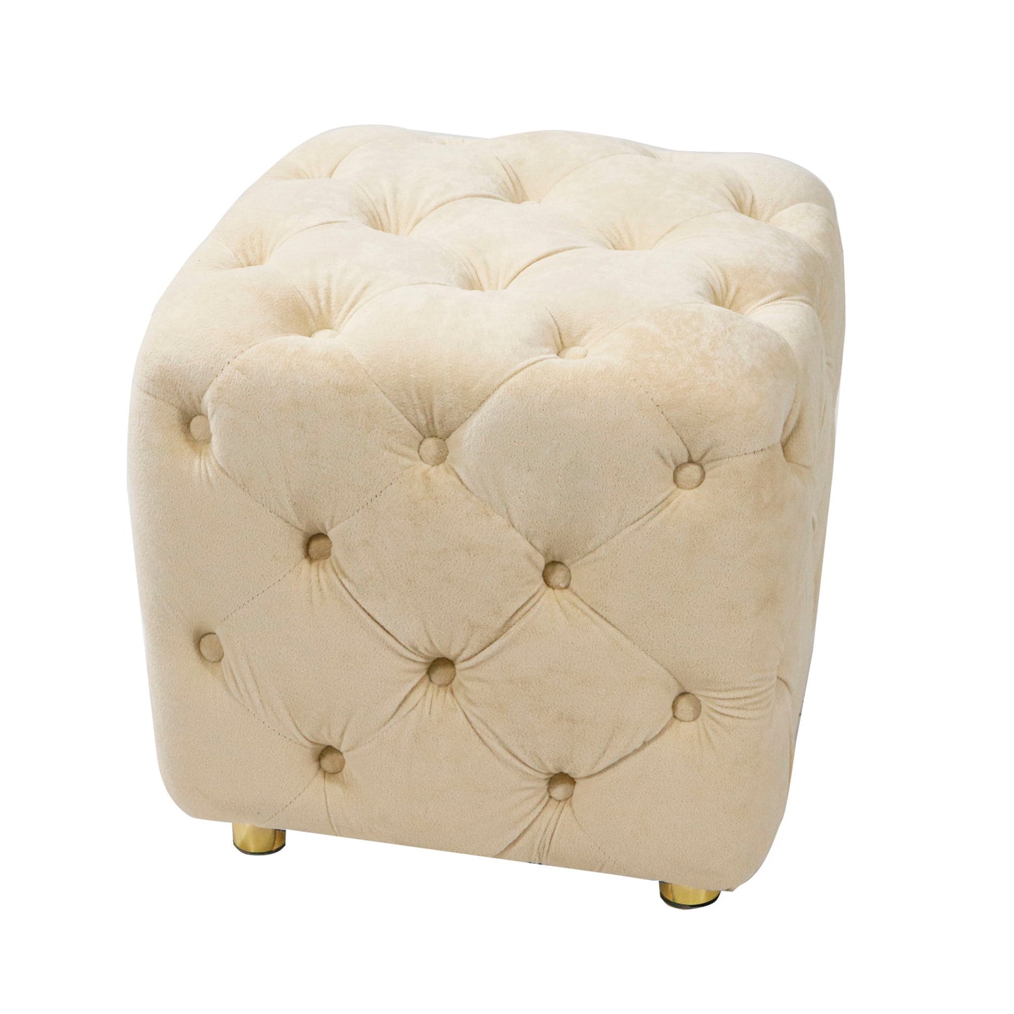 Modern Velvet Upholstered Ottoman, Exquisite Small End Table, Soft Foot Stool, Dressing Makeup Chair, Comfortable Seat For Living Room, Bedroom, Entrance - Beige