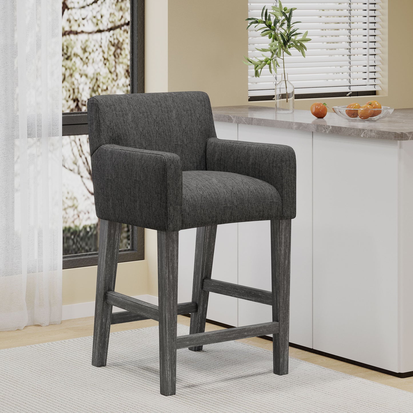 Serenitia - Upholstered Counter Chair With Straight Arm - Charcoal