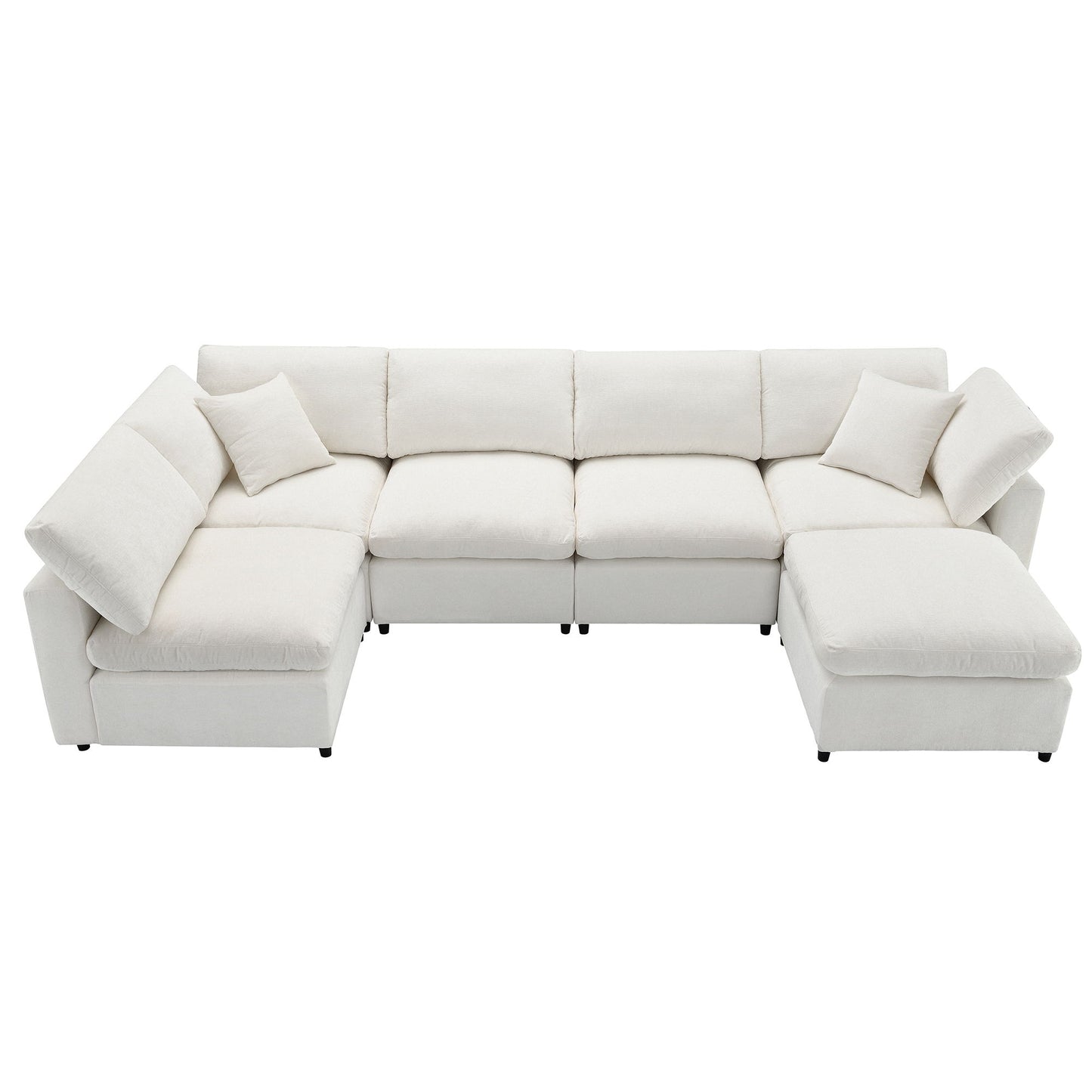 Modern Modular Cloud Sofa Bed, 6 Seat Chenille Sectional Couch Set With Ottoman, Free Combination, Convertible U Shaped Sleeper Sofa - Beige