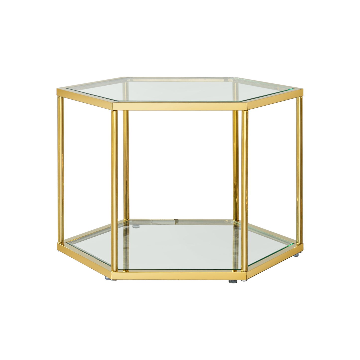 Modern Living Room Small Coffee Table With Stainless Steel Frame And Tempered Glass Top - Gold