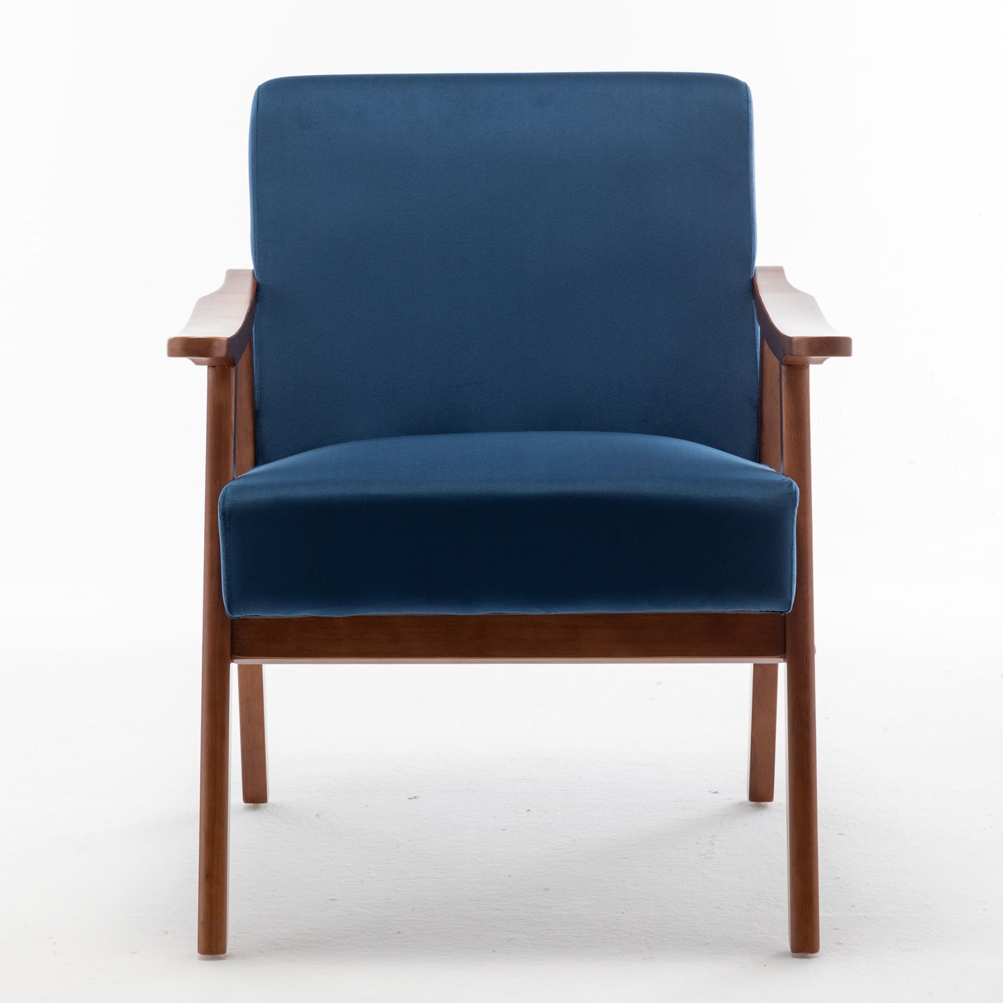 Mid Century Modern Wingback Accent Chair With Solid Wood Frame And Extra Thick Backrest - Lounge Chair For Living Room, Bedroom, Or Reading Room - Blue