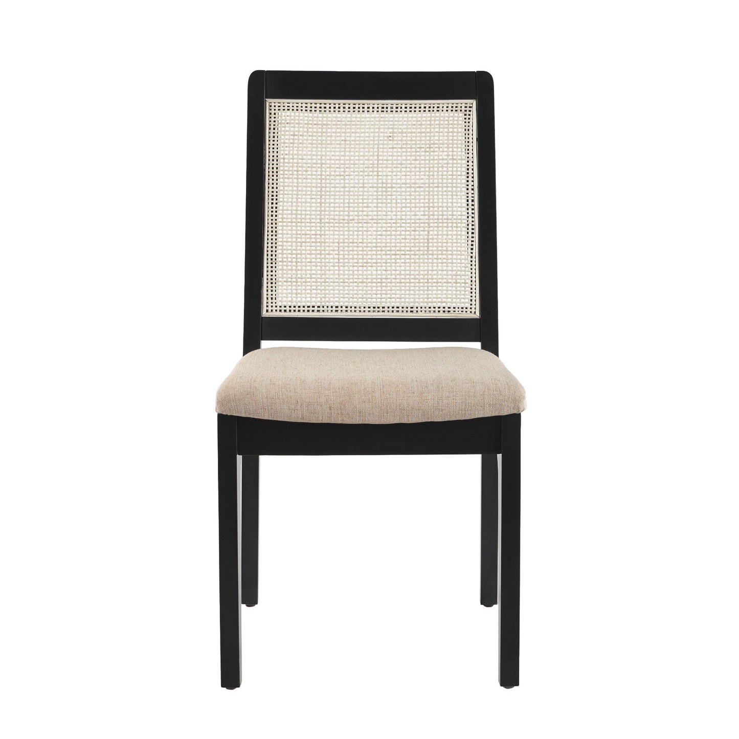 Modern Solid Wood Dining Chair With Rattan Inset Back (Set of 2) - Black