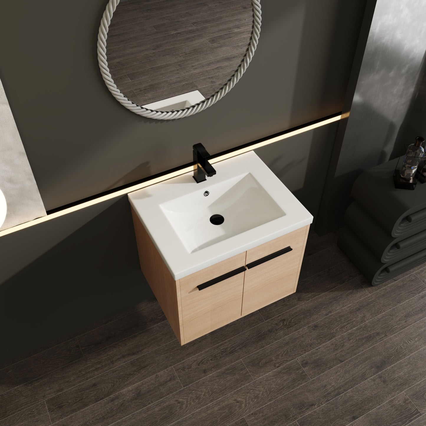 Bathroom Vanity Set With Resin Countertop Sink, 2 Doors - Oak