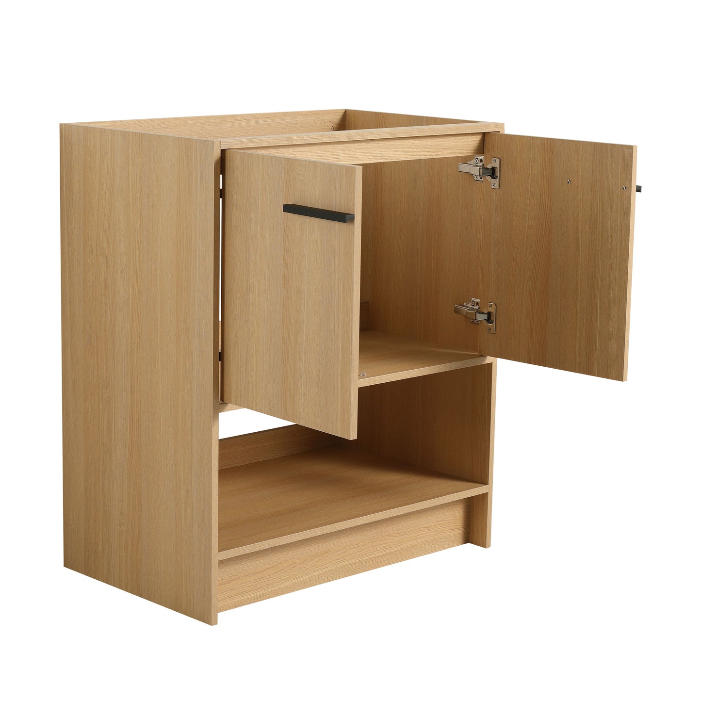 Modern Freestanding 30" Bathroom Vanity With Open Storage Compartment, Construction, Excluding Sink - Oak