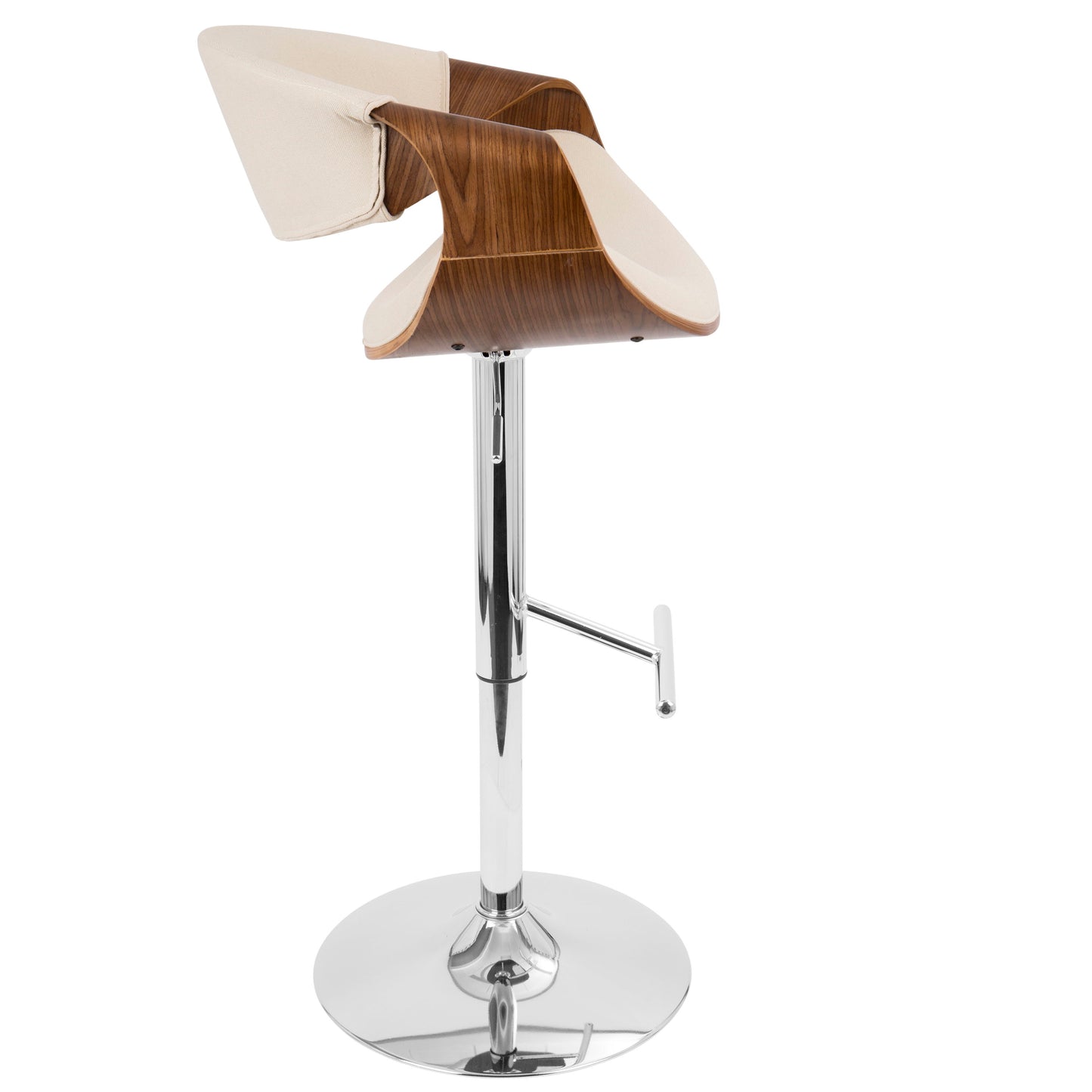 Curvo - Mid-Century Modern Adjustable Barstool With Swivel (Set of 2) - Chrome / Walnut / Cream