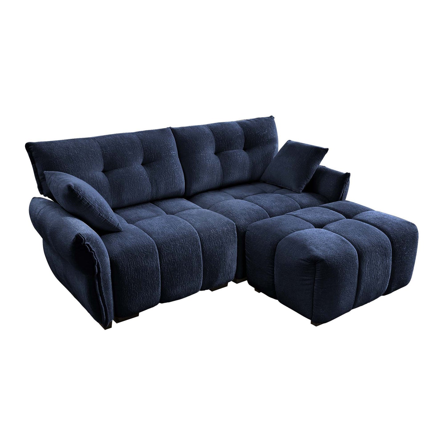 Modern Fabric 2 Seater Sofa With Ottoman Minimalist Design - Blue