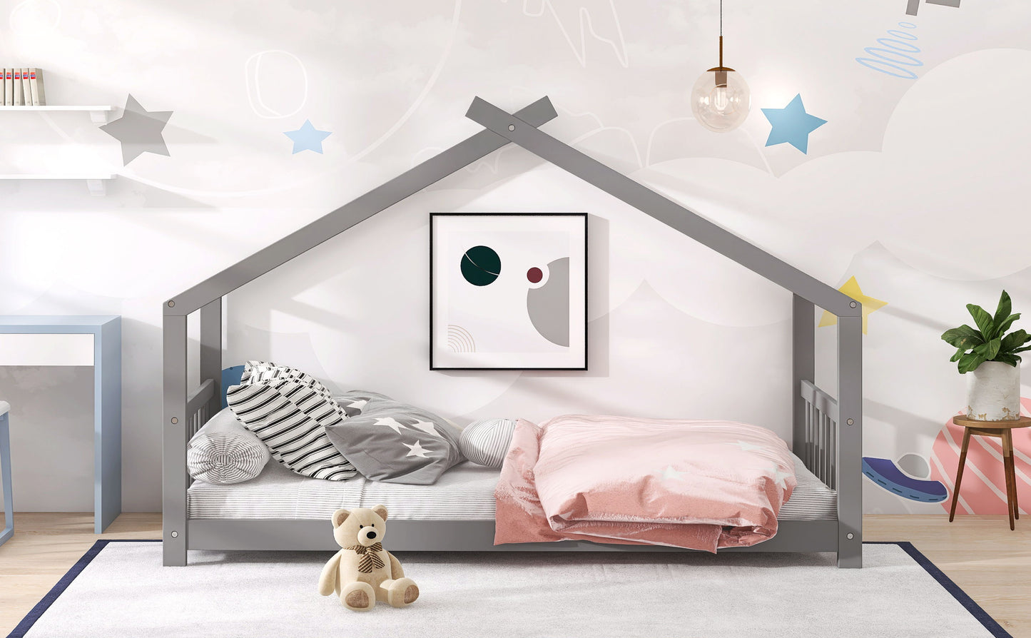 Twin Size Playhouse Design Bed - Gray