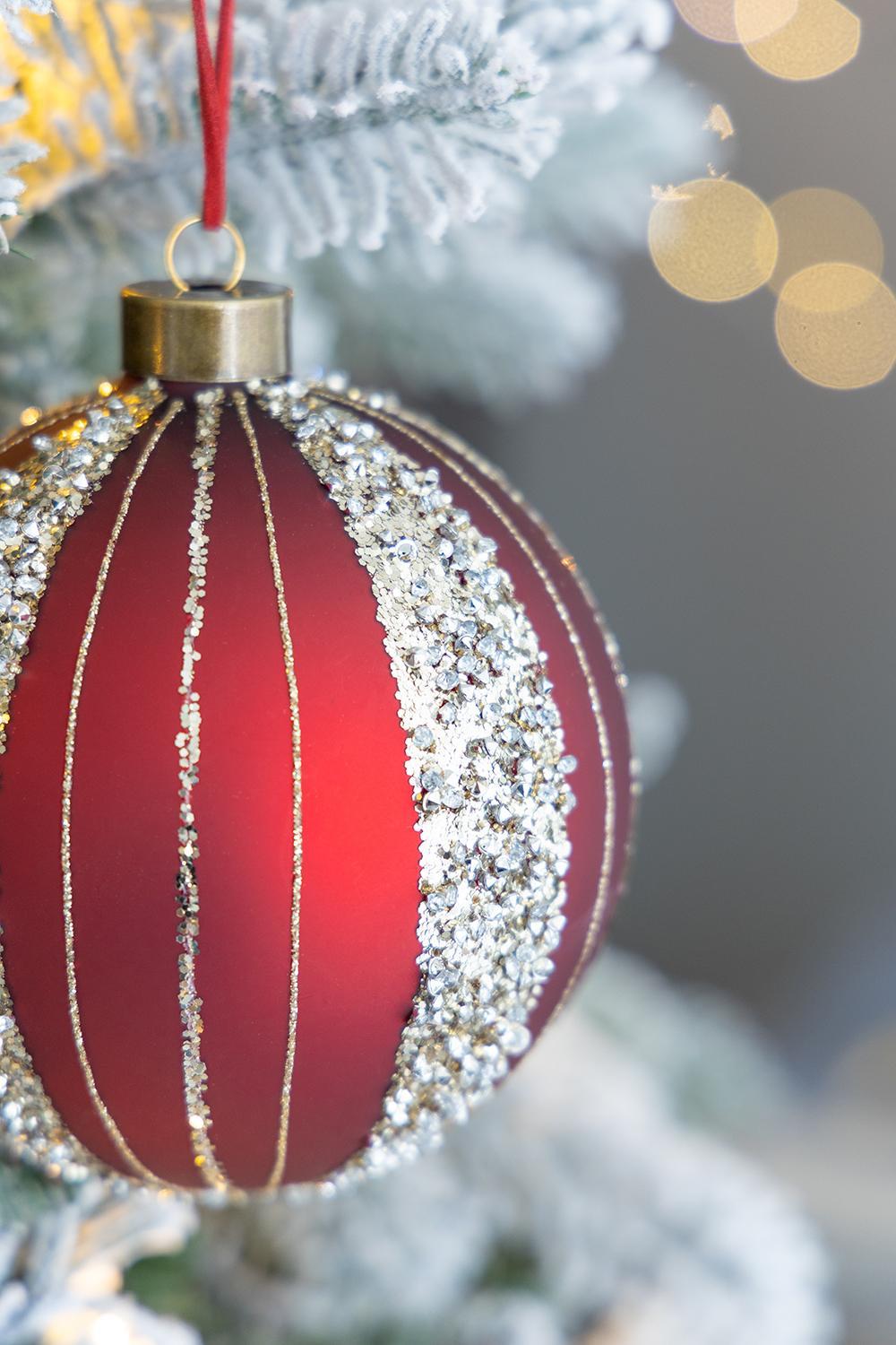 Christmas Ball Ornaments, Glass Decorative Hanging Ball Christmas Tree Ornaments, For Holiday Decorations (Set of 4) - Red