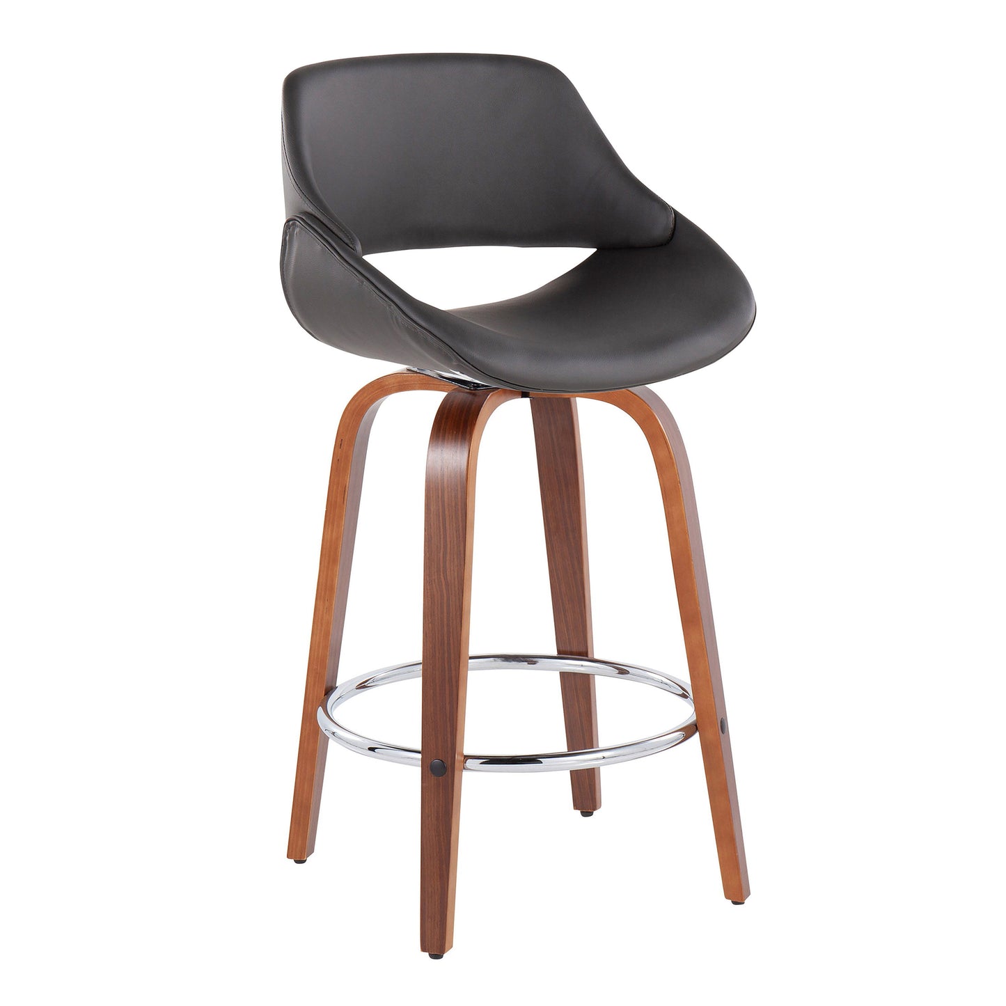 Fabrico - Mid-Century Modern Fixed Height Counter Stool With Round Footrest (Set of 2) - Walnut / Gray