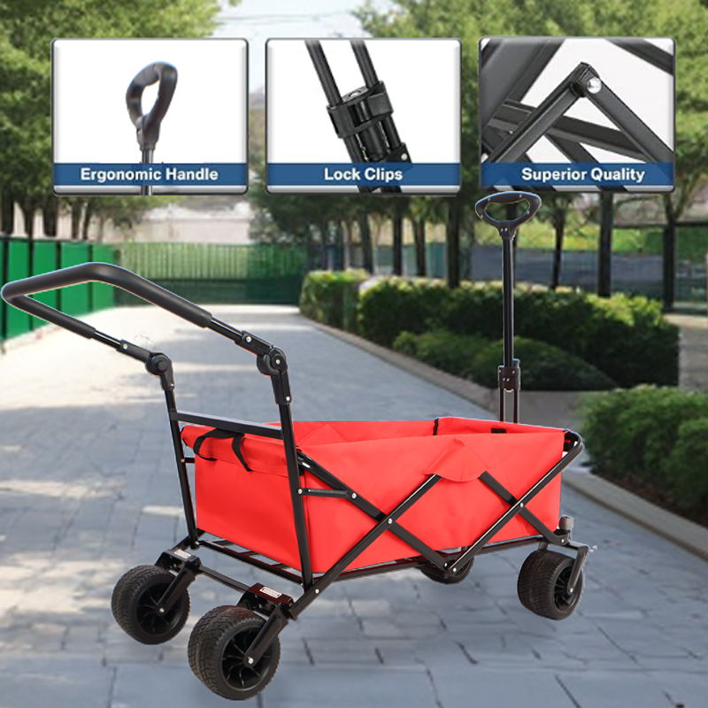 Utility Park Garden Cart Tool Customized Color Folding Camping Trolley Outdoor Picnic Beach Wagon - Red
