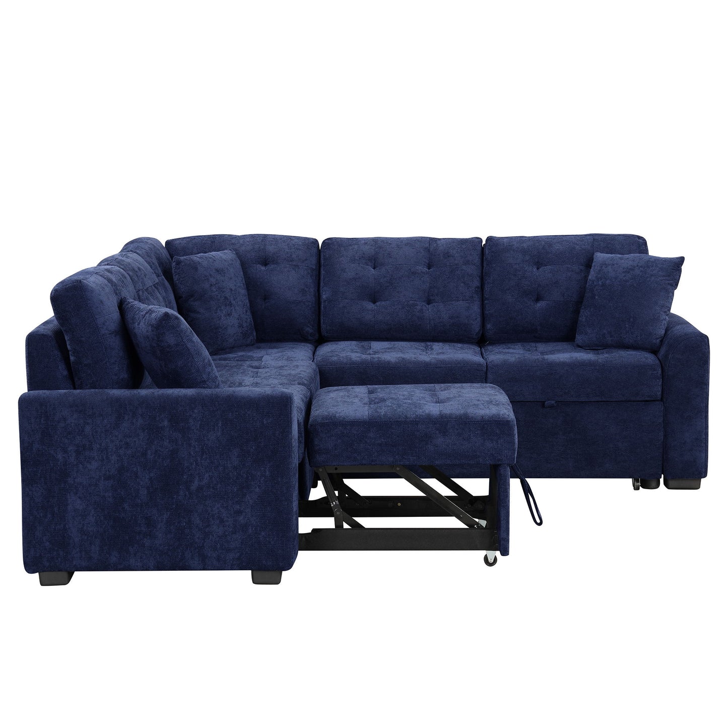 L-Shape Sofa Bed Pull-Out Sleeper Sofa With Wheels, USB Ports, Power Sockets For Living Room - Navy Blue