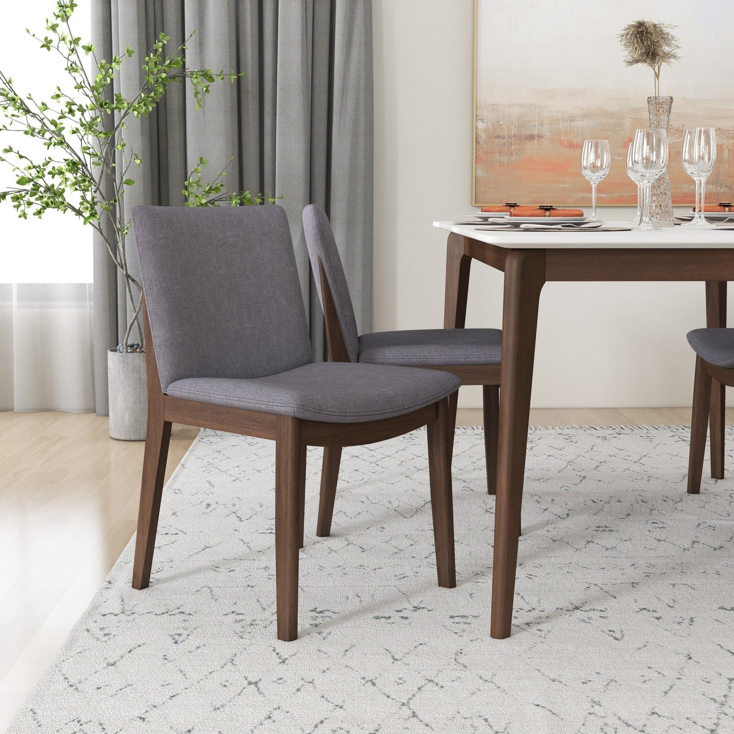 Laura - Mid-Century Modern Solid Wood Dining Chair (Set of 2) - Gray