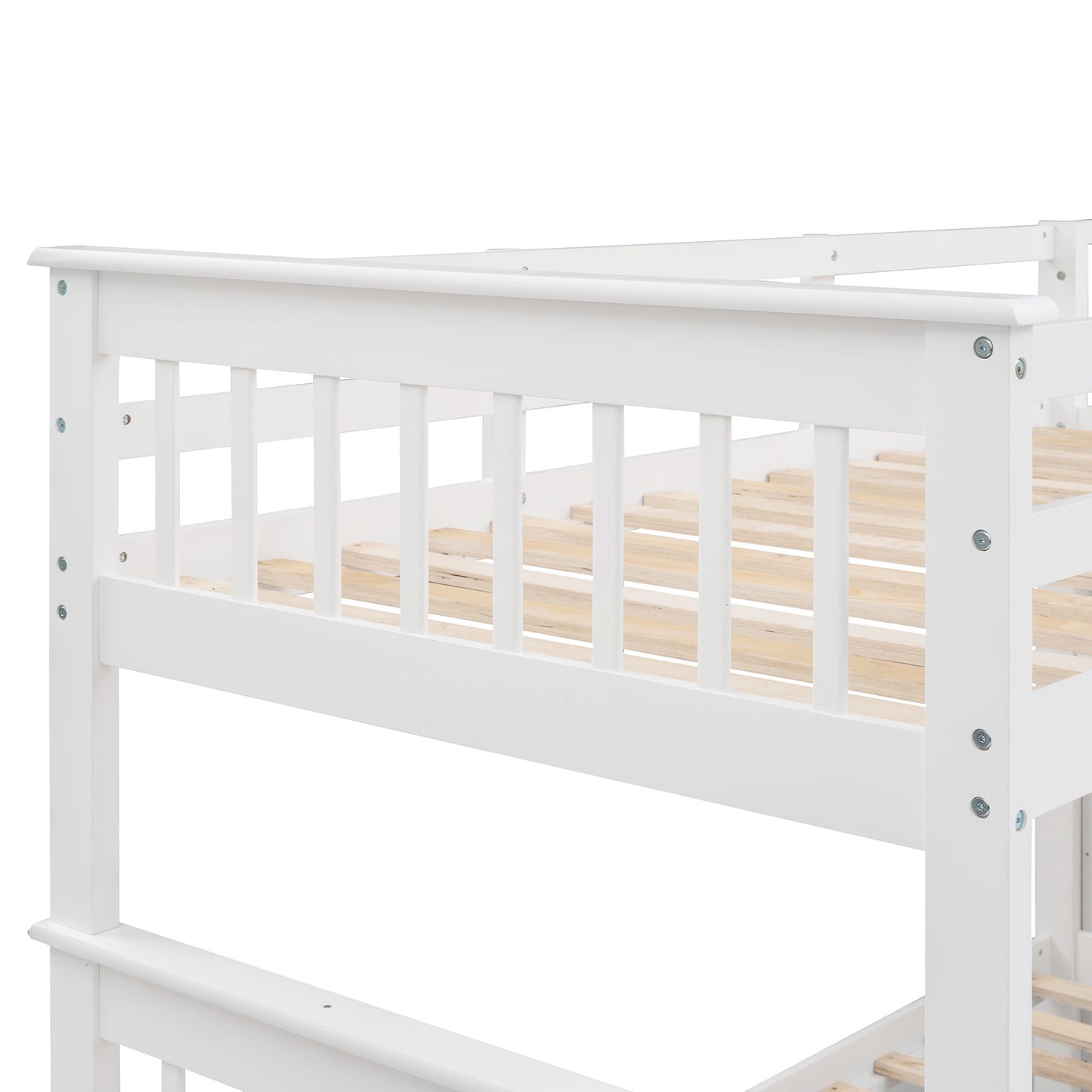 Twin Over Full Bunk Bed Stairway With Storage And Guard Rail For Bedroom - White