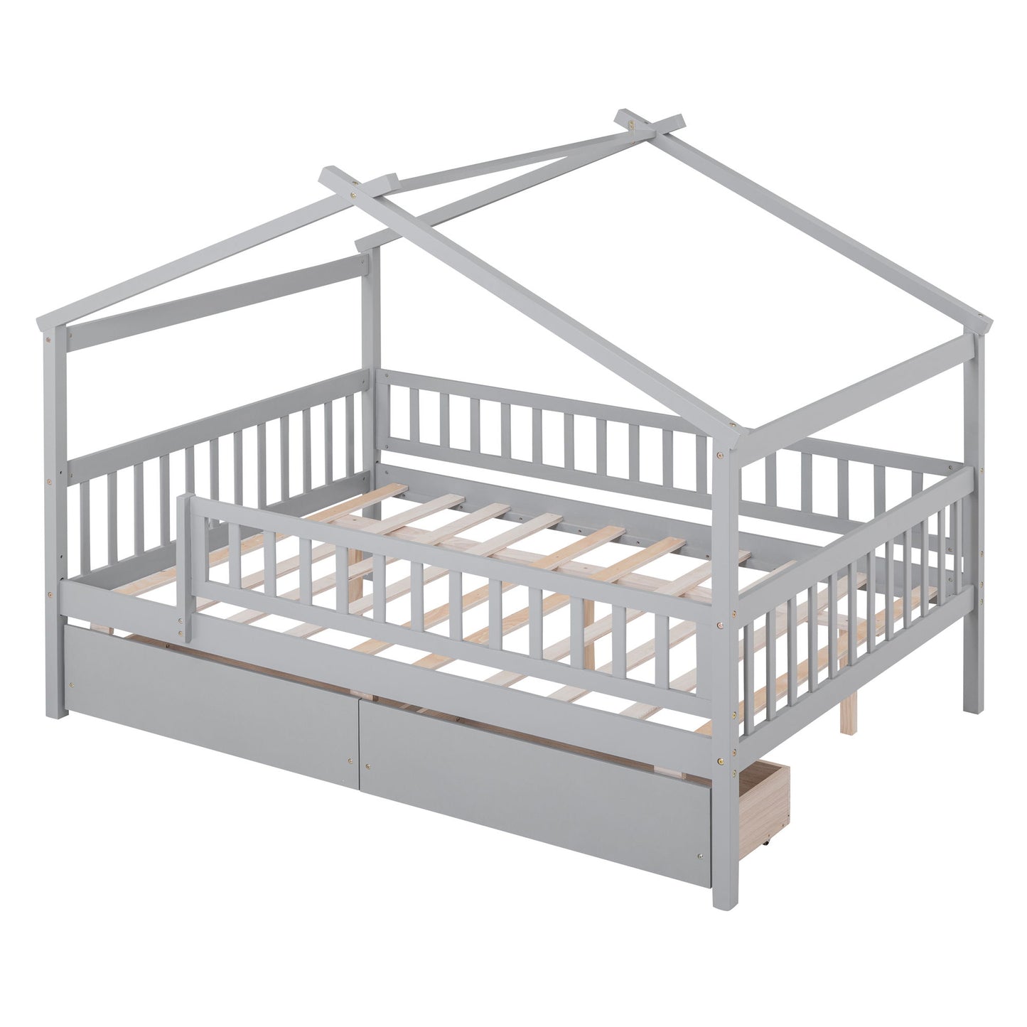 Full Size House Bed With 2 Drawers - Gray